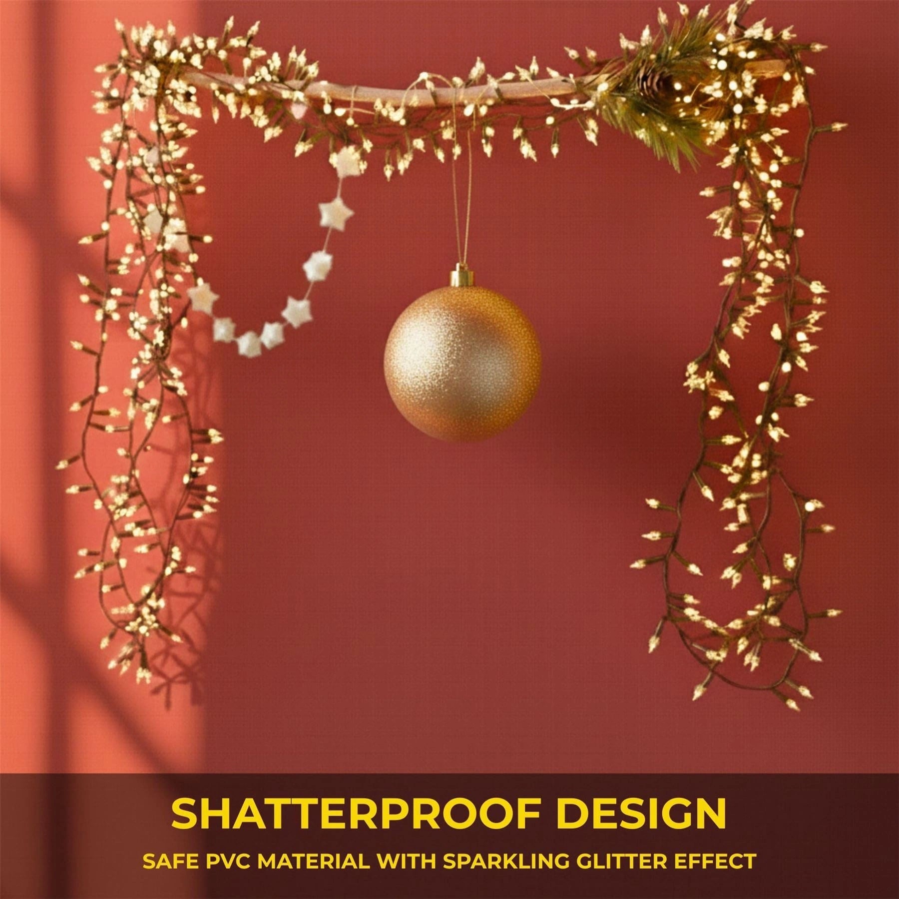 20cm Champagne Glitter Shatterproof Christmas Bauble – Sparkling Festive Hanging Decoration