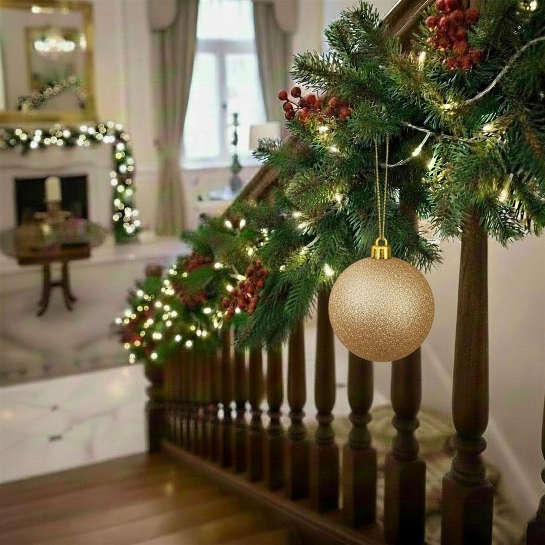 20cm Champagne Glitter Shatterproof Christmas Bauble – Sparkling Festive Hanging Decoration