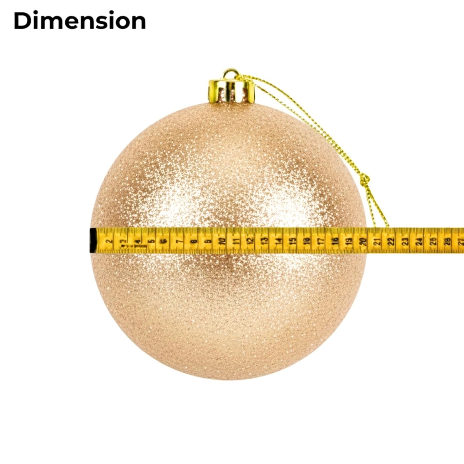 20cm Champagne Glitter Shatterproof Christmas Bauble – Sparkling Festive Hanging Decoration