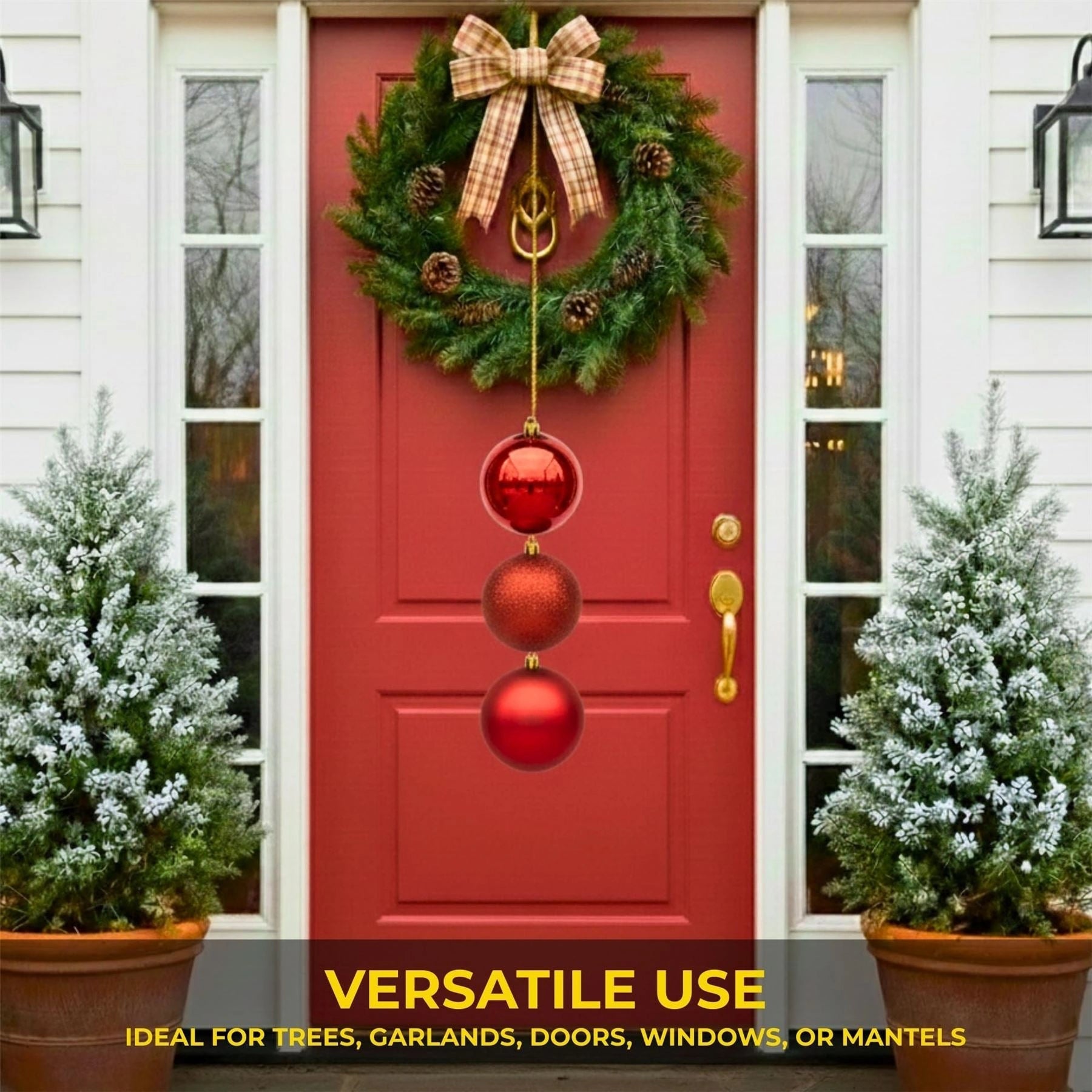 20cm Red Christmas Bauble Set (3pcs) – Assorted Matt & Glitter Shatterproof Decorations