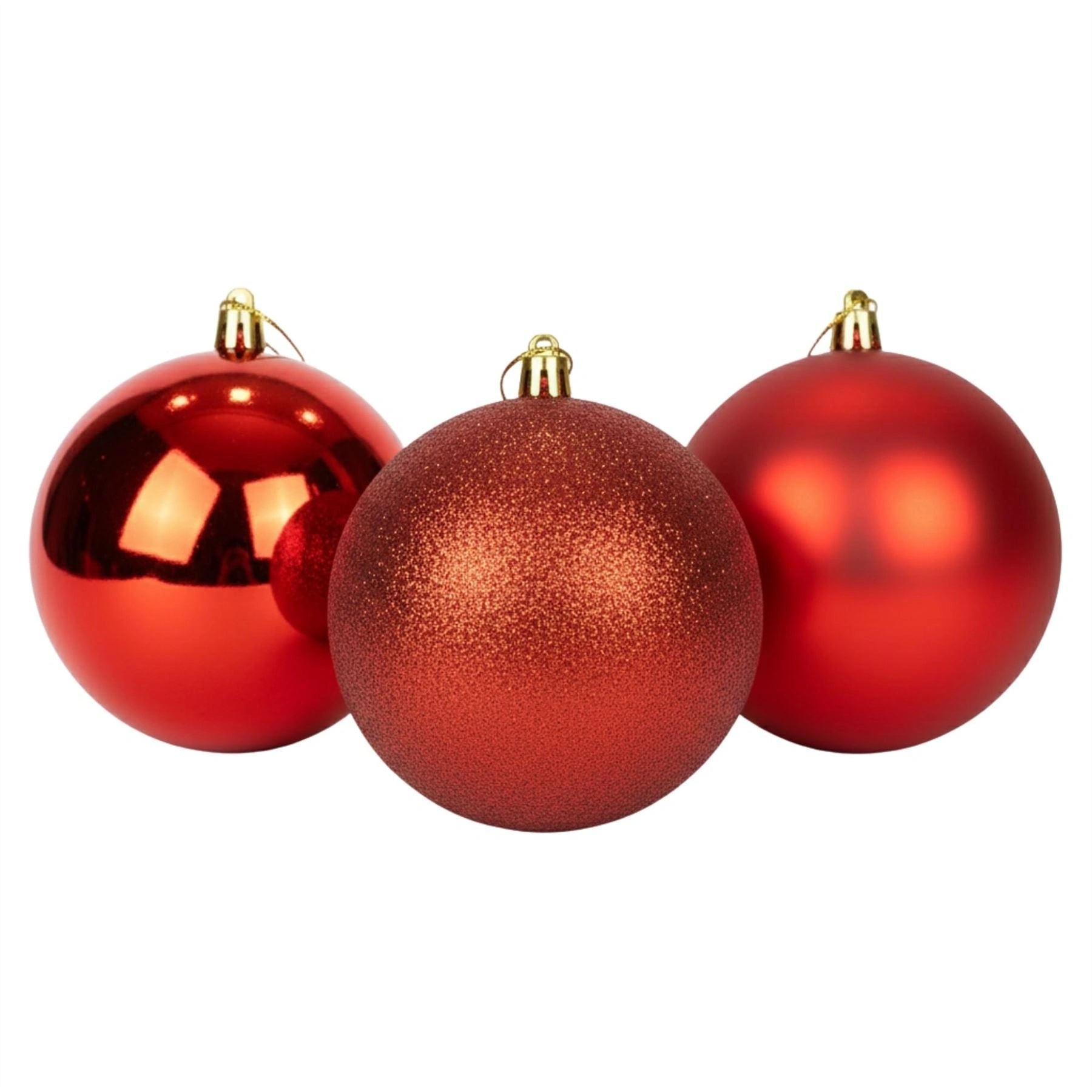 20cm Red Christmas Bauble Set (3pcs) – Assorted Matt & Glitter Shatterproof Decorations