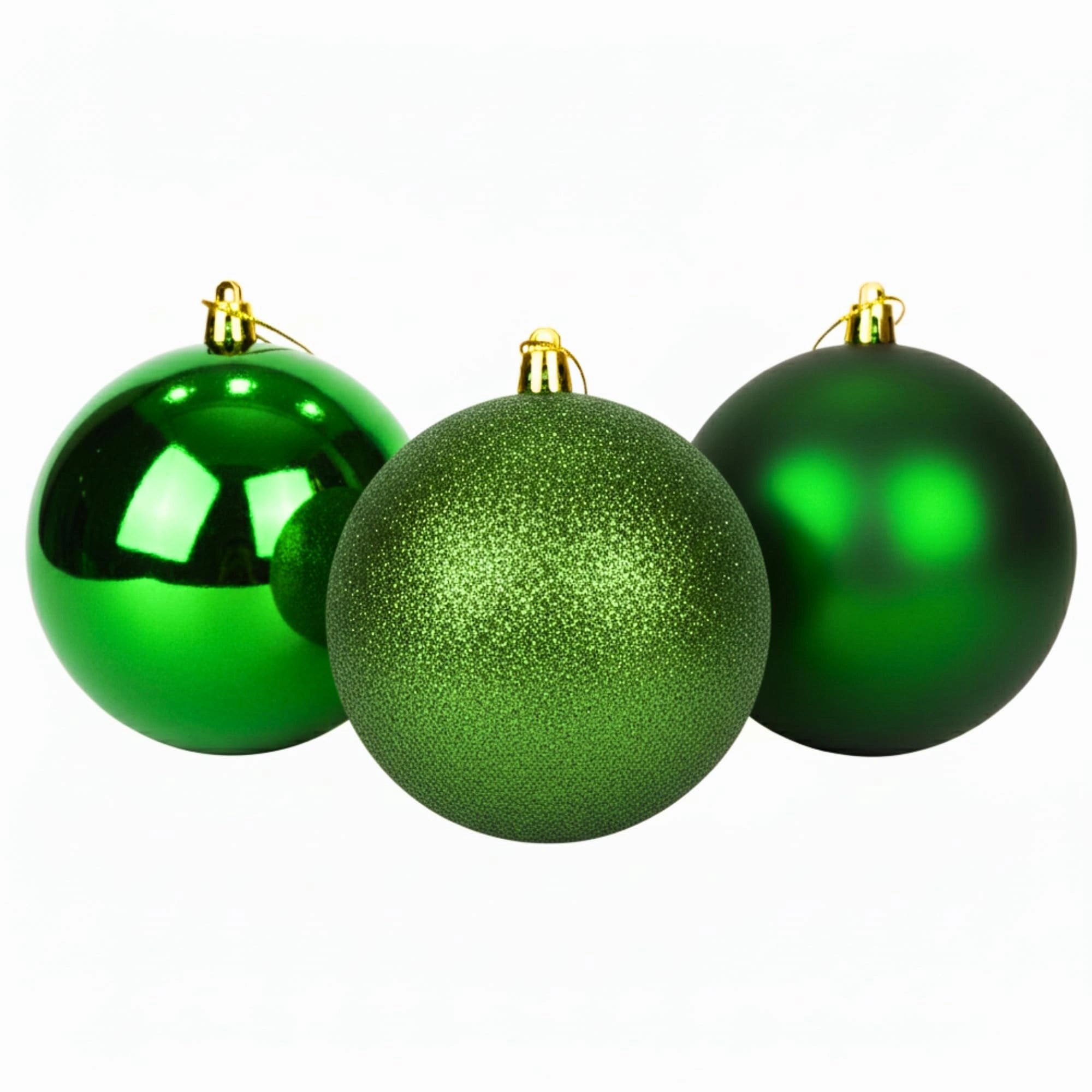 20cm Dark Green Christmas Baubles – Assorted 3-Pack (Matt & Glitter, Shatterproof)