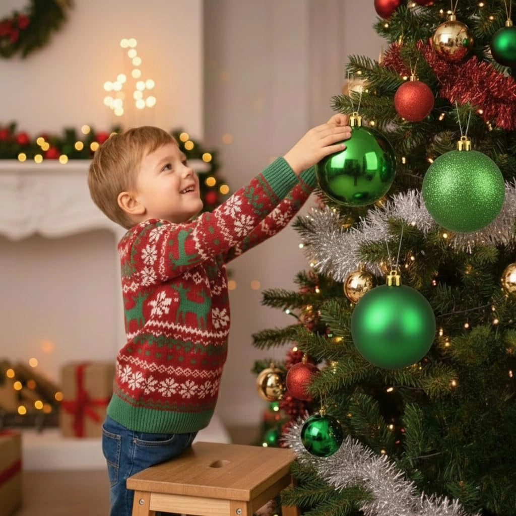 20cm Dark Green Christmas Baubles – Assorted 3-Pack (Matt & Glitter, Shatterproof)