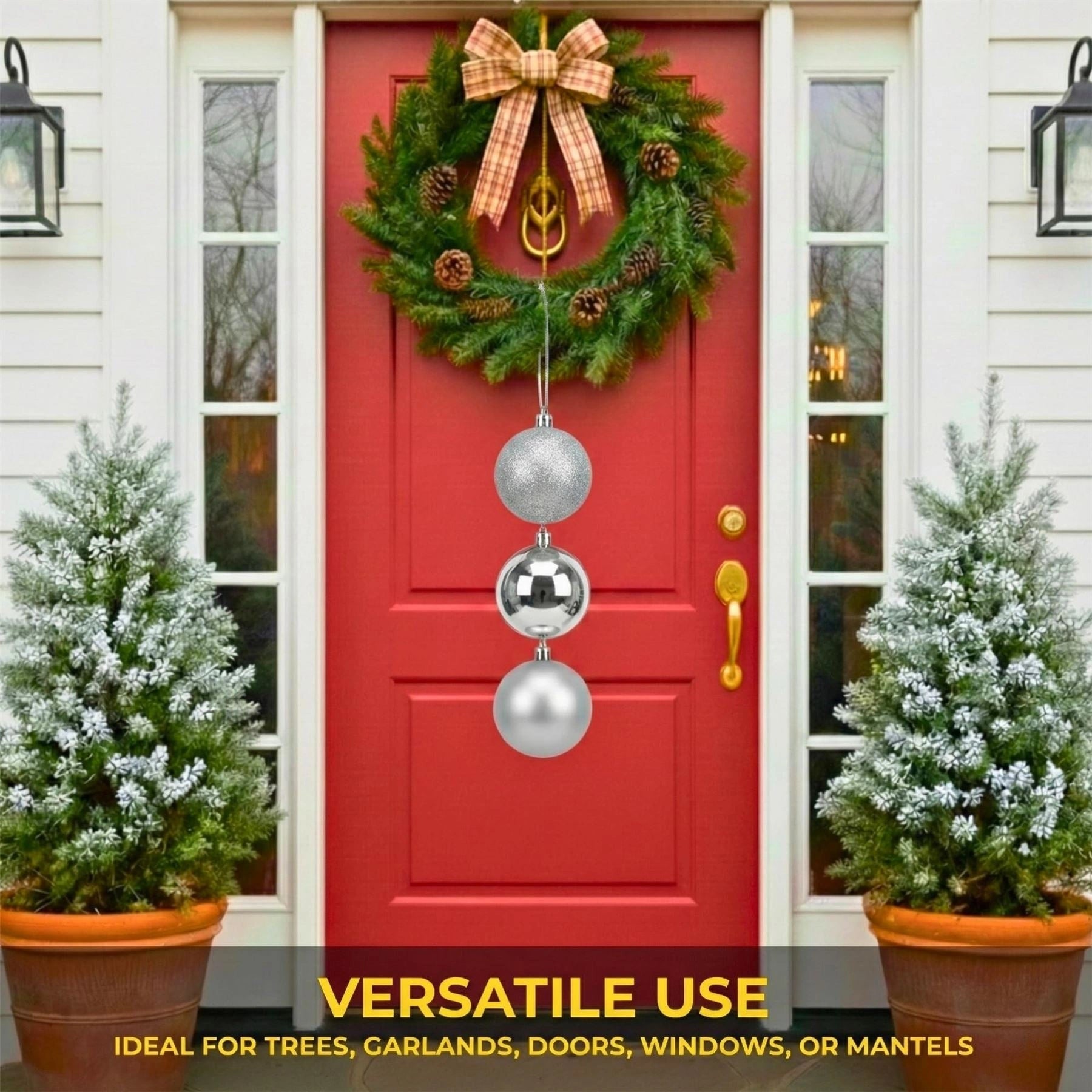 20cm Silver Christmas Baubles – Assorted 3-Pack (Matt & Glitter, Shatterproof)