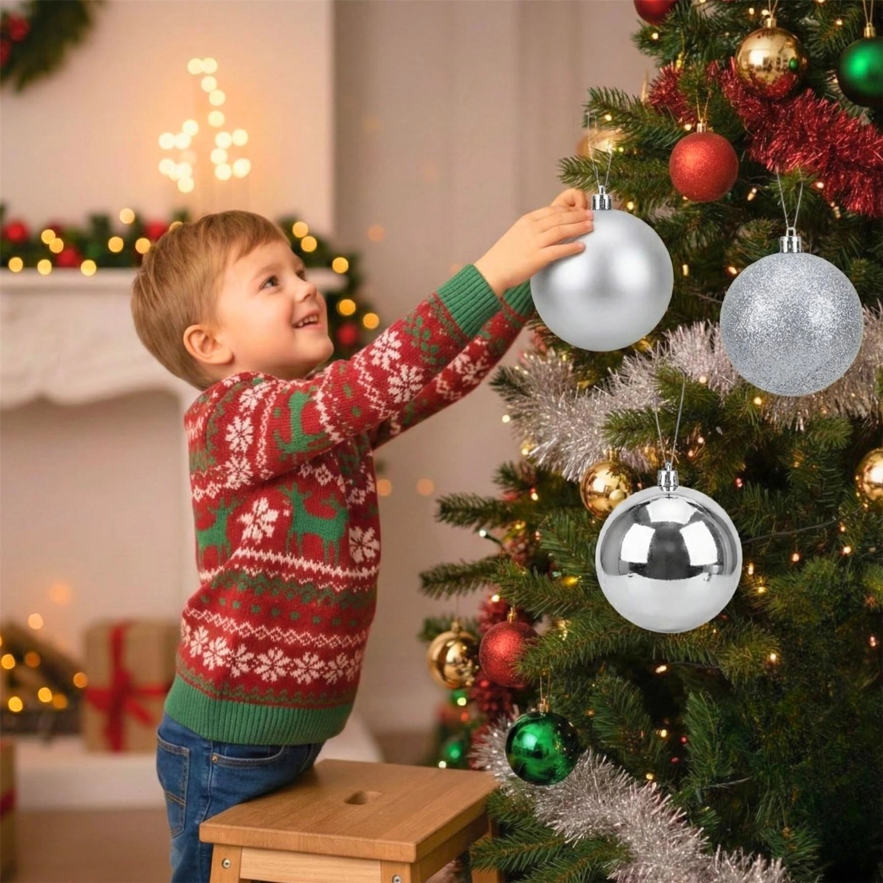 20cm Silver Christmas Baubles – Assorted 3-Pack (Matt & Glitter, Shatterproof)