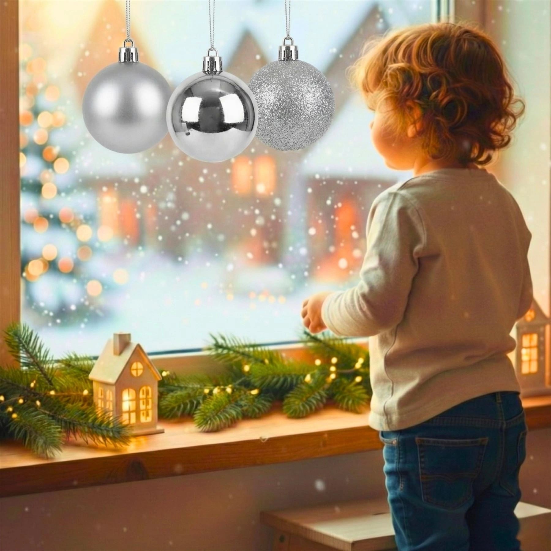 20cm Silver Christmas Baubles – Assorted 3-Pack (Matt & Glitter, Shatterproof)