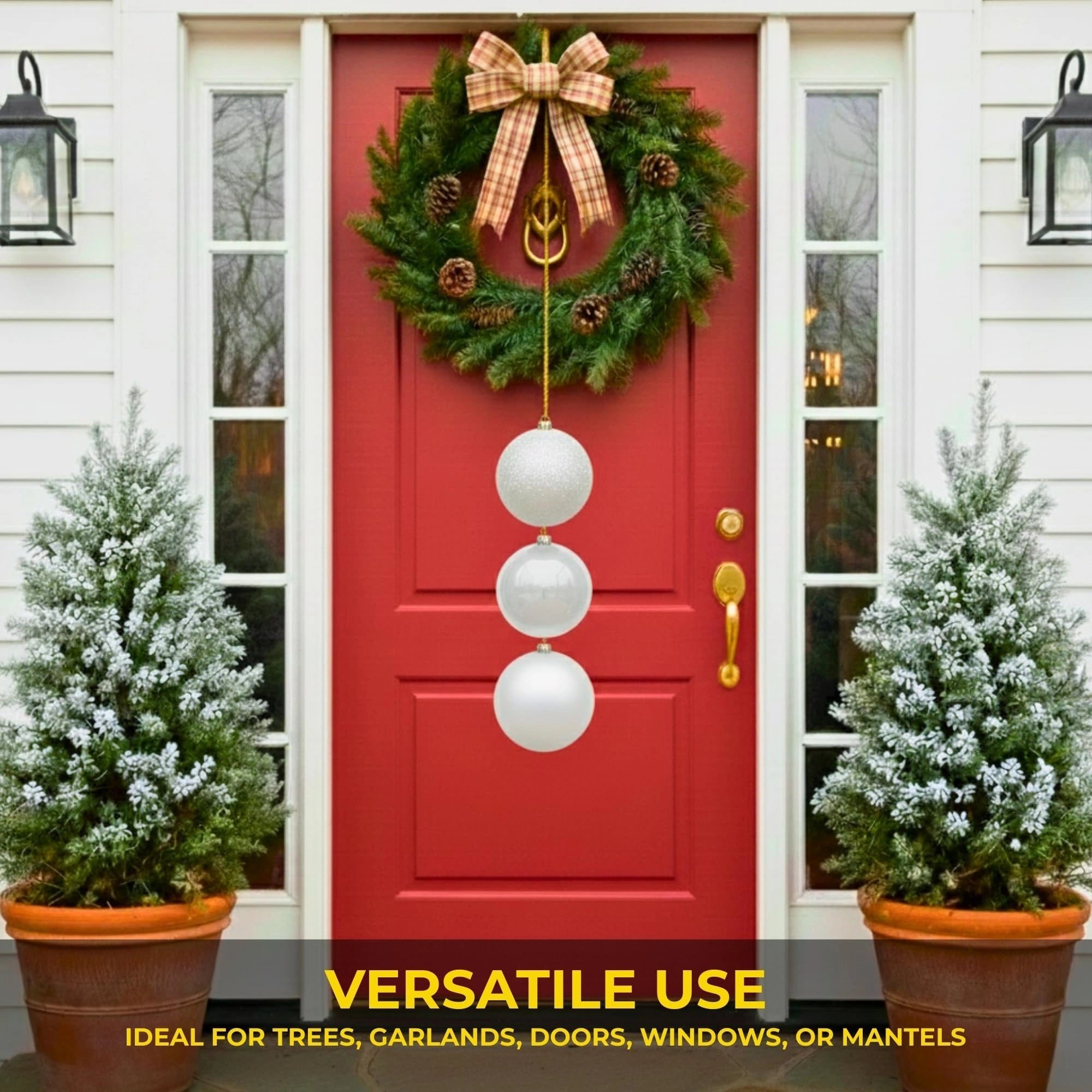 20cm White Christmas Baubles – Assorted 3-Pack (Matt & Glitter, Shatterproof)