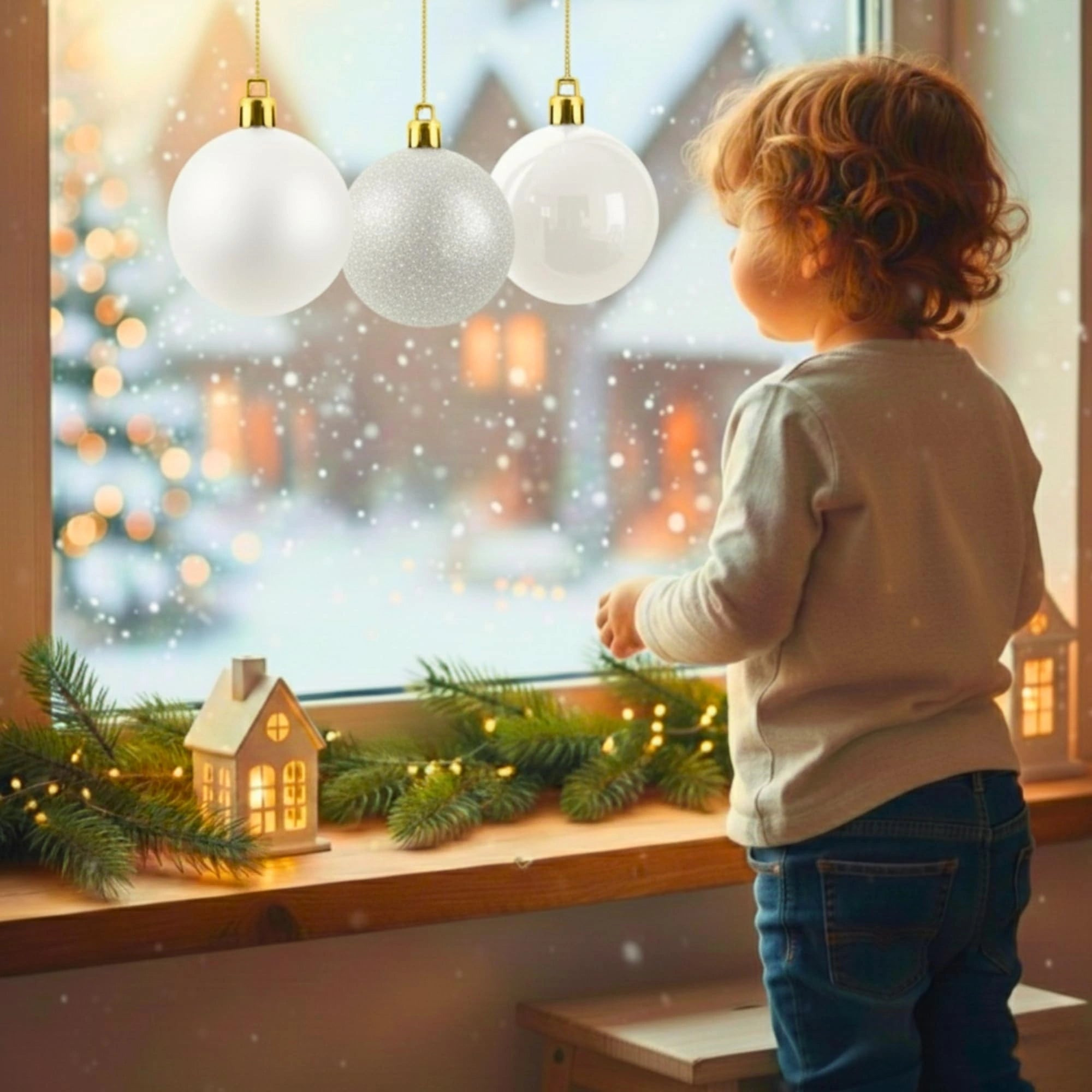 20cm White Christmas Baubles – Assorted 3-Pack (Matt & Glitter, Shatterproof)