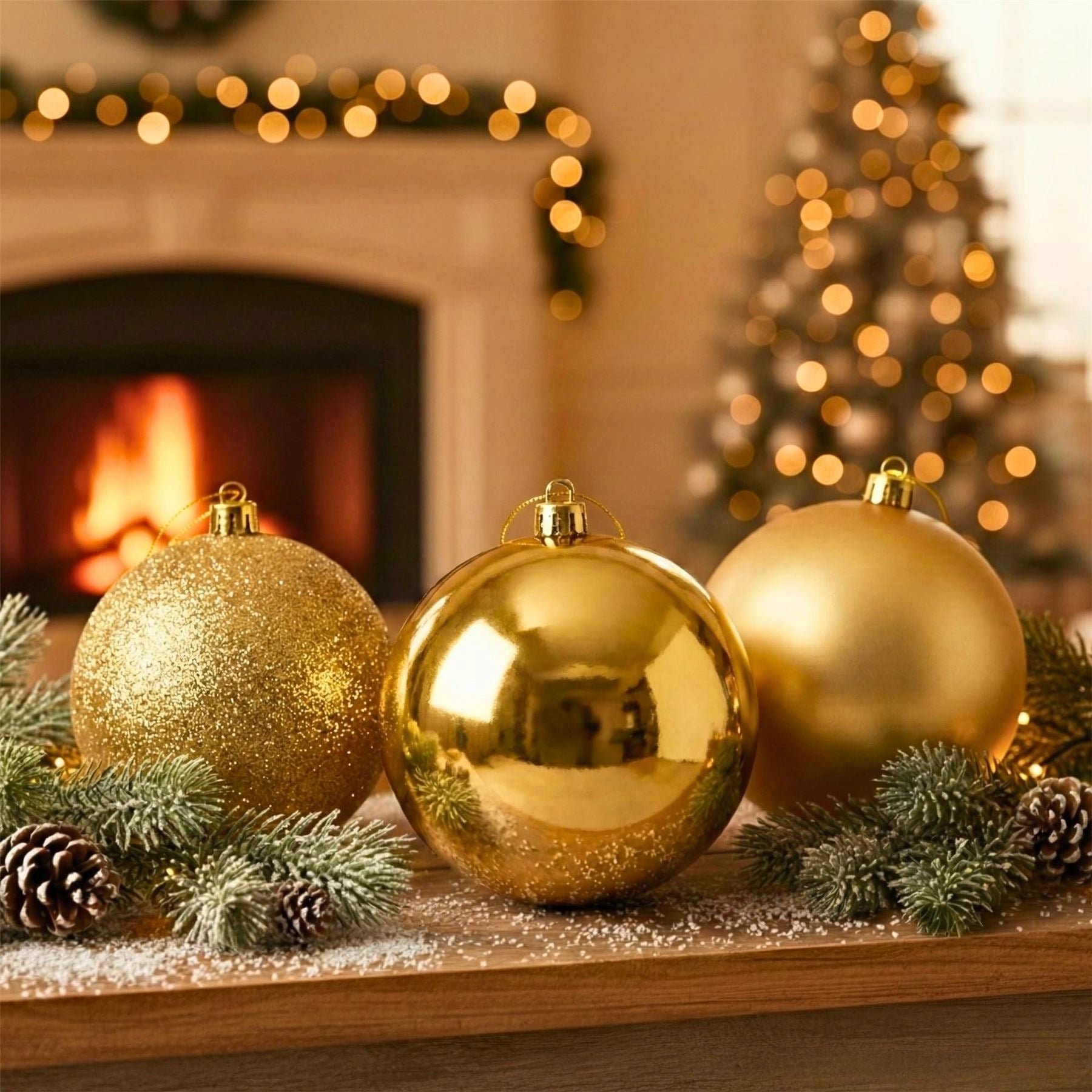 20cm Deep Gold Christmas Baubles – Assorted 3-Pack (Matt & Glitter, Shatterproof)