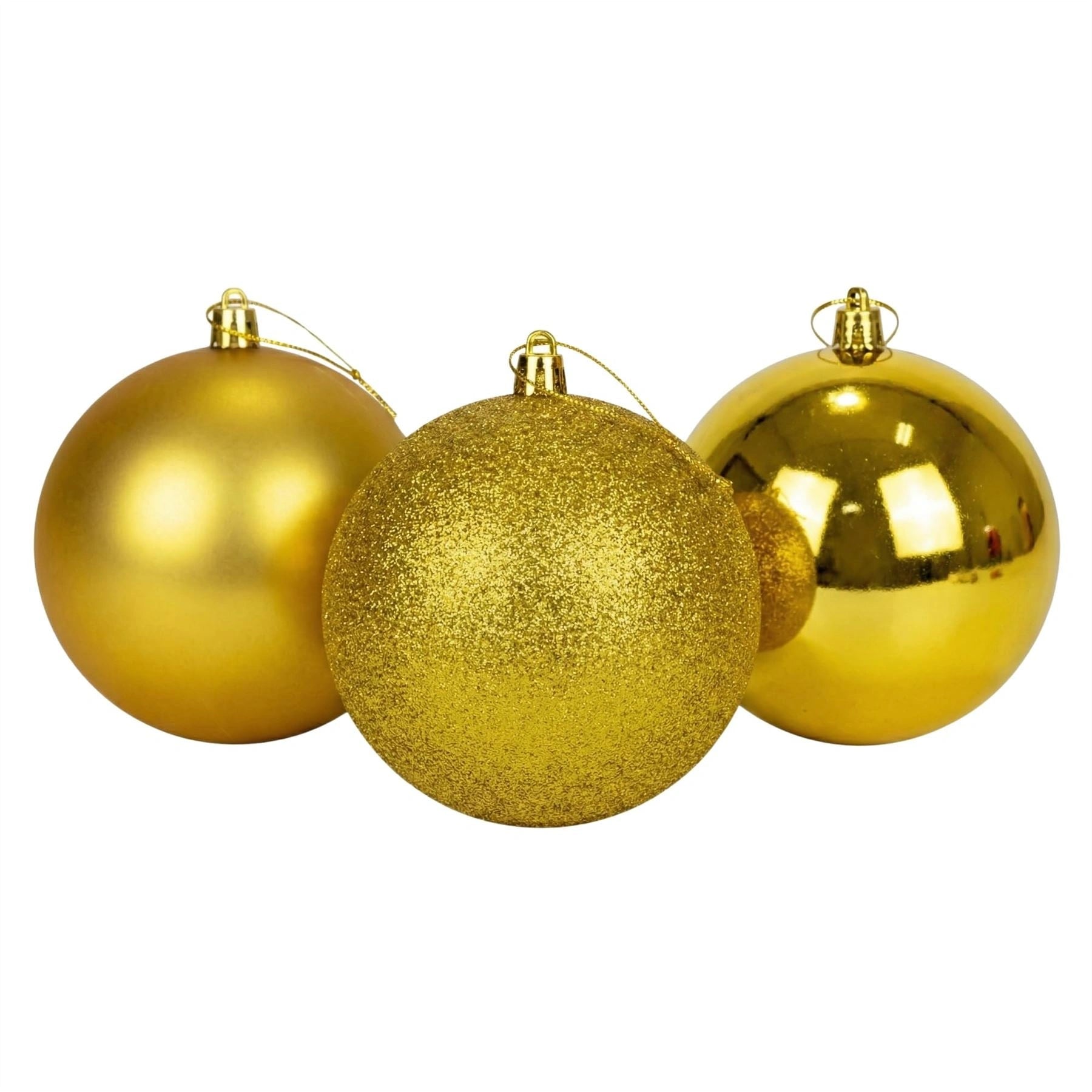 20cm Deep Gold Christmas Baubles – Assorted 3-Pack (Matt & Glitter, Shatterproof)