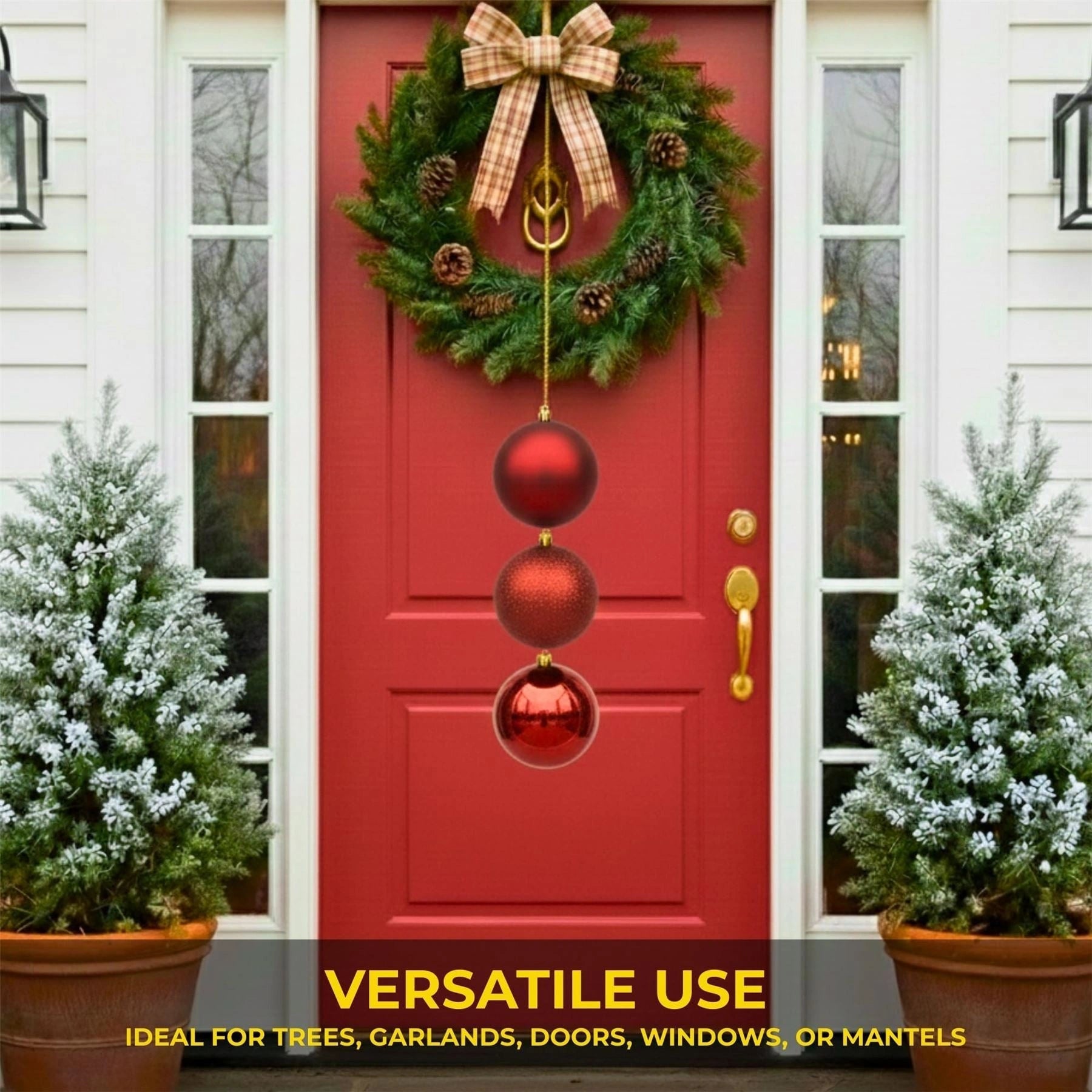 20cm Dark Red Christmas Baubles – Assorted 3-Pack (Matt & Glitter, Shatterproof)