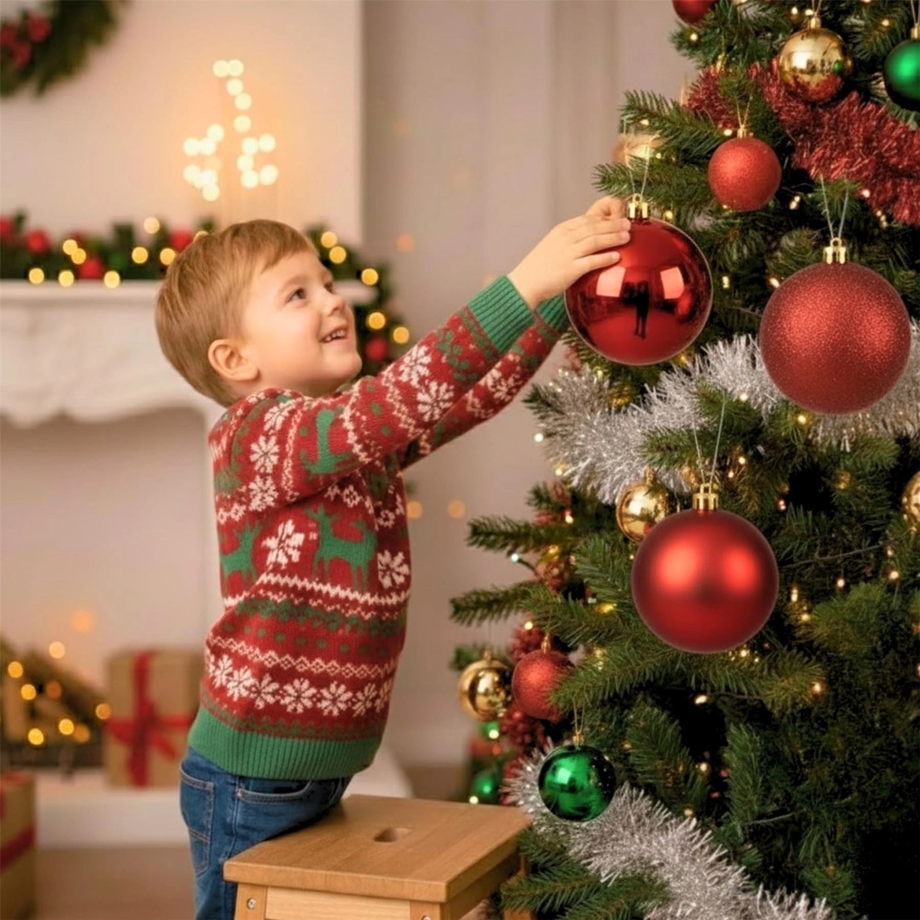 20cm Dark Red Christmas Baubles – Assorted 3-Pack (Matt & Glitter, Shatterproof)