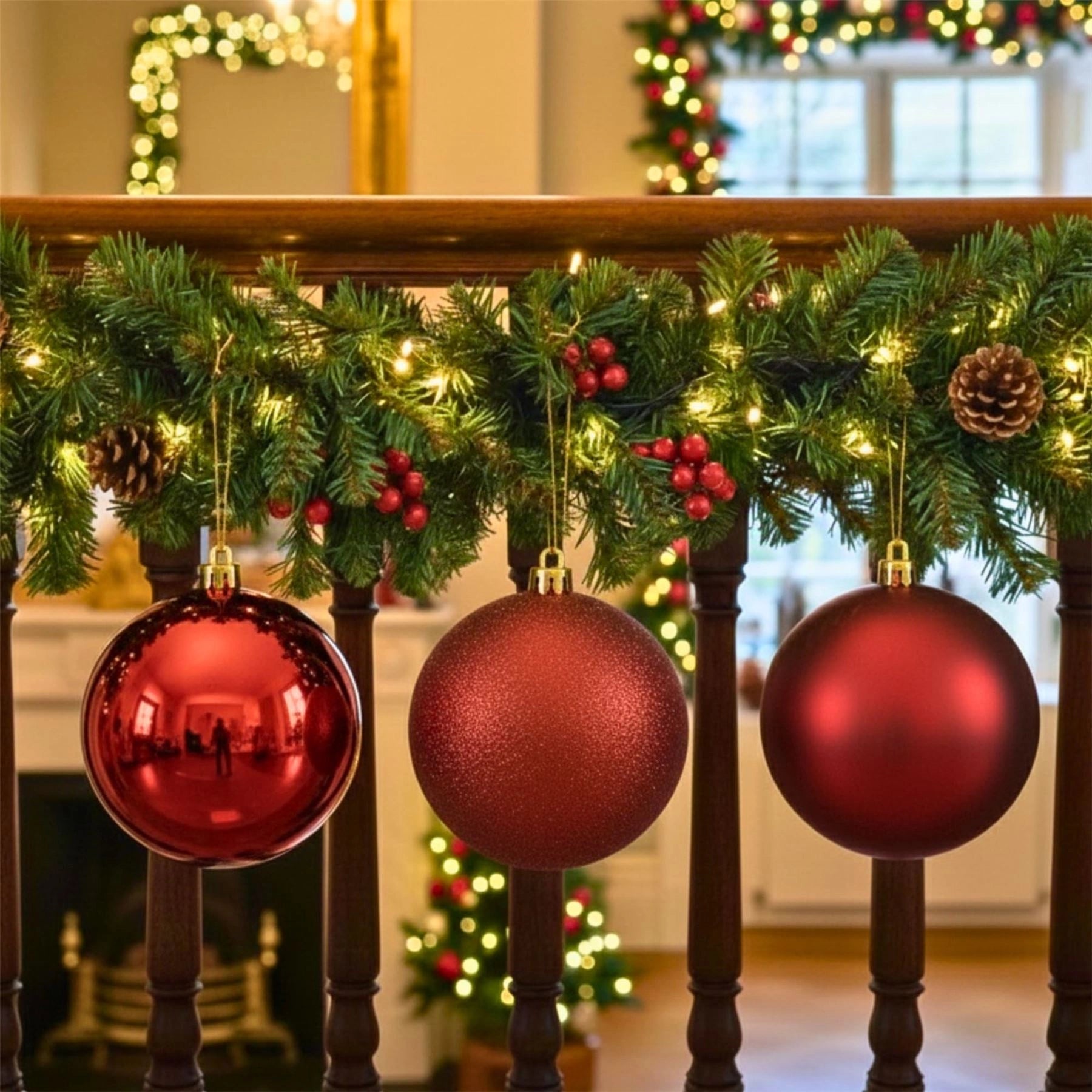 20cm Dark Red Christmas Baubles – Assorted 3-Pack (Matt & Glitter, Shatterproof)