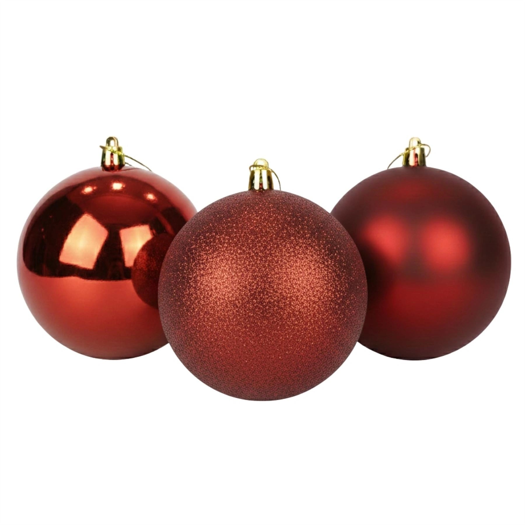 20cm Dark Red Christmas Baubles – Assorted 3-Pack (Matt & Glitter, Shatterproof)