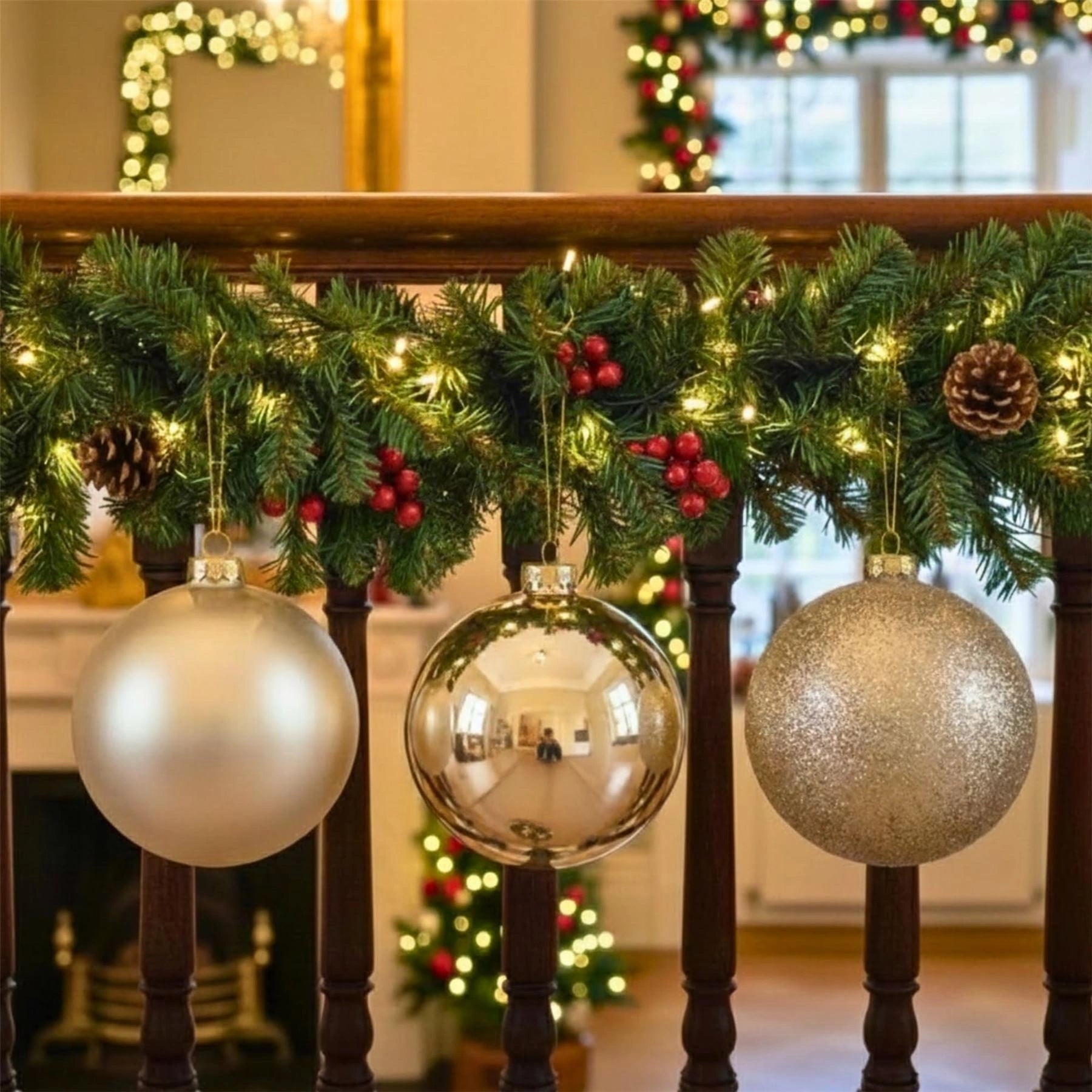 20cm Champagne Christmas Baubles – Assorted 3-Pack (Matt & Glitter, Shatterproof)