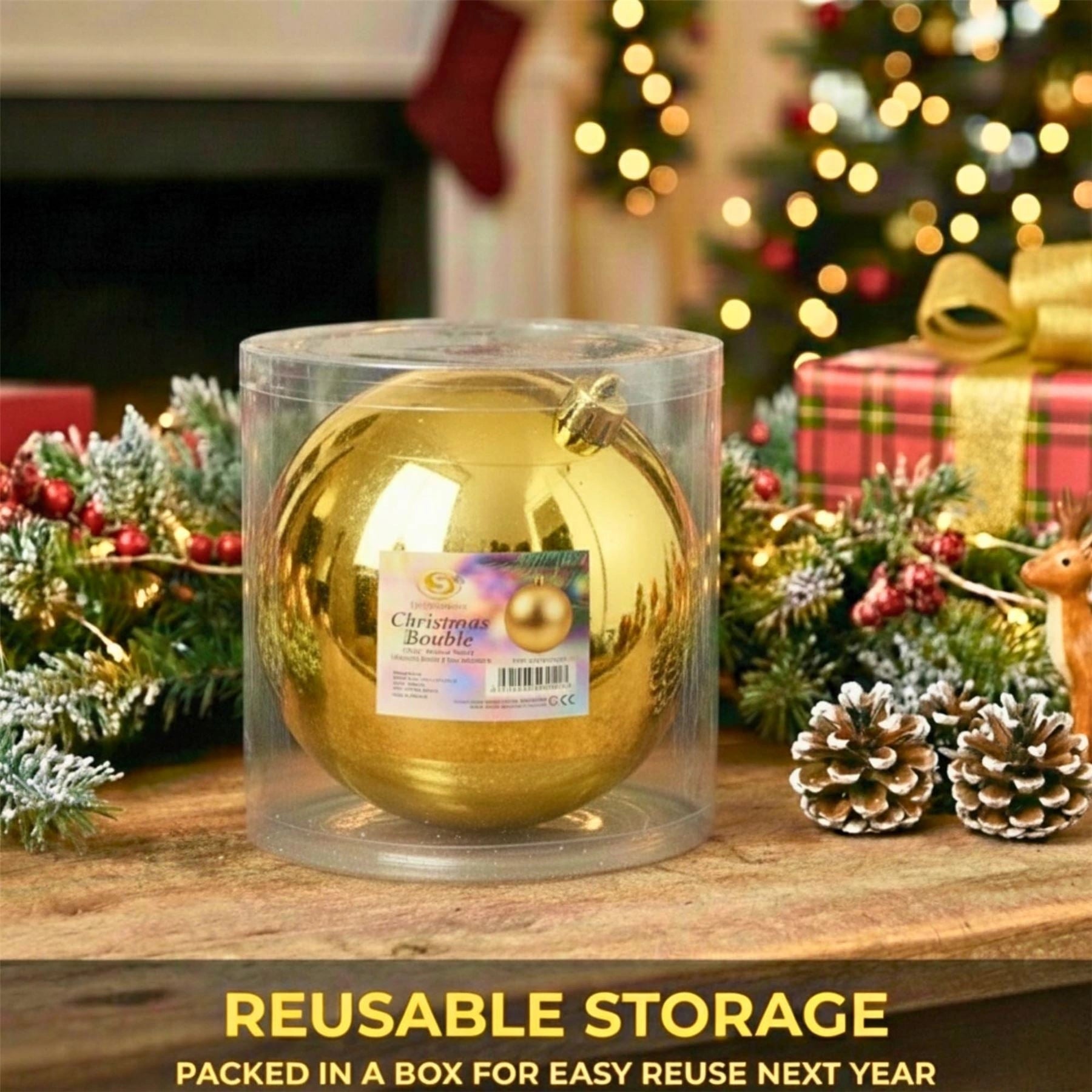 25cm Deep Gold Christmas Bauble – Shatterproof, Gloss Finish