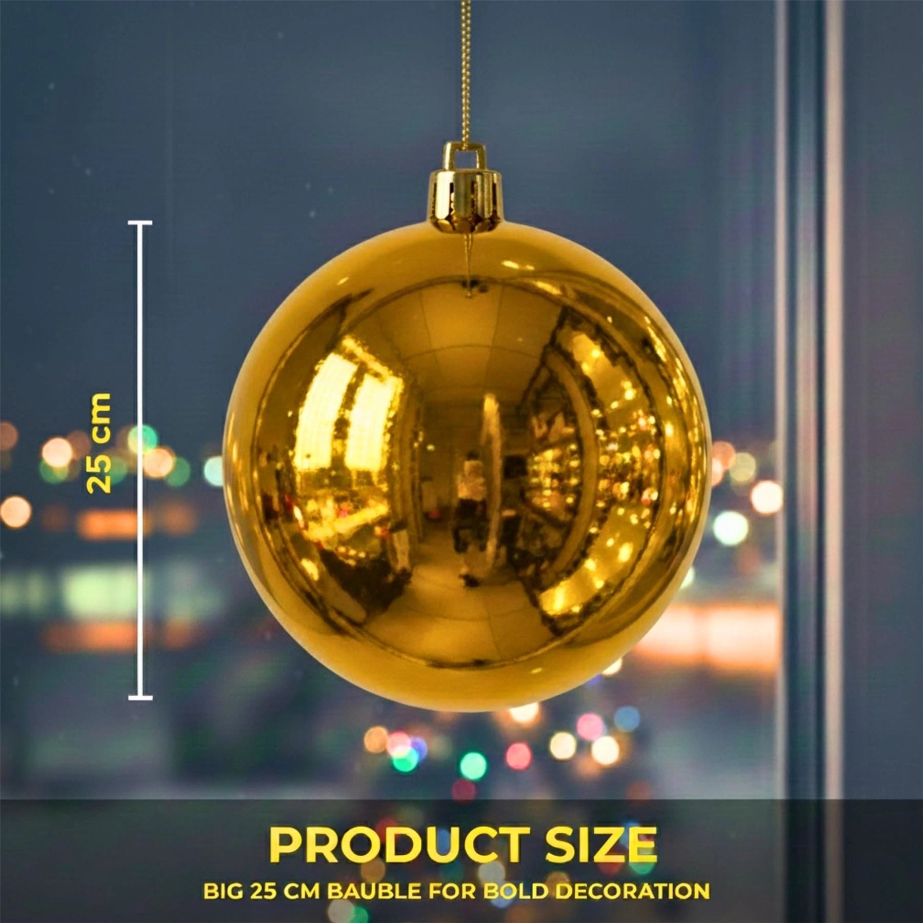 25cm Deep Gold Christmas Bauble – Shatterproof, Gloss Finish