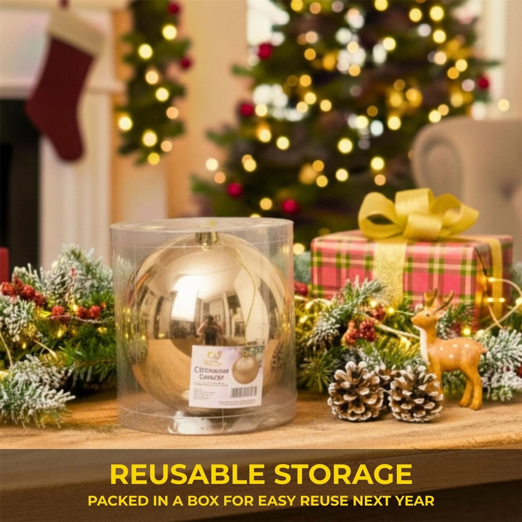 25cm Champagne Christmas Bauble – Shatterproof, Gloss Finish