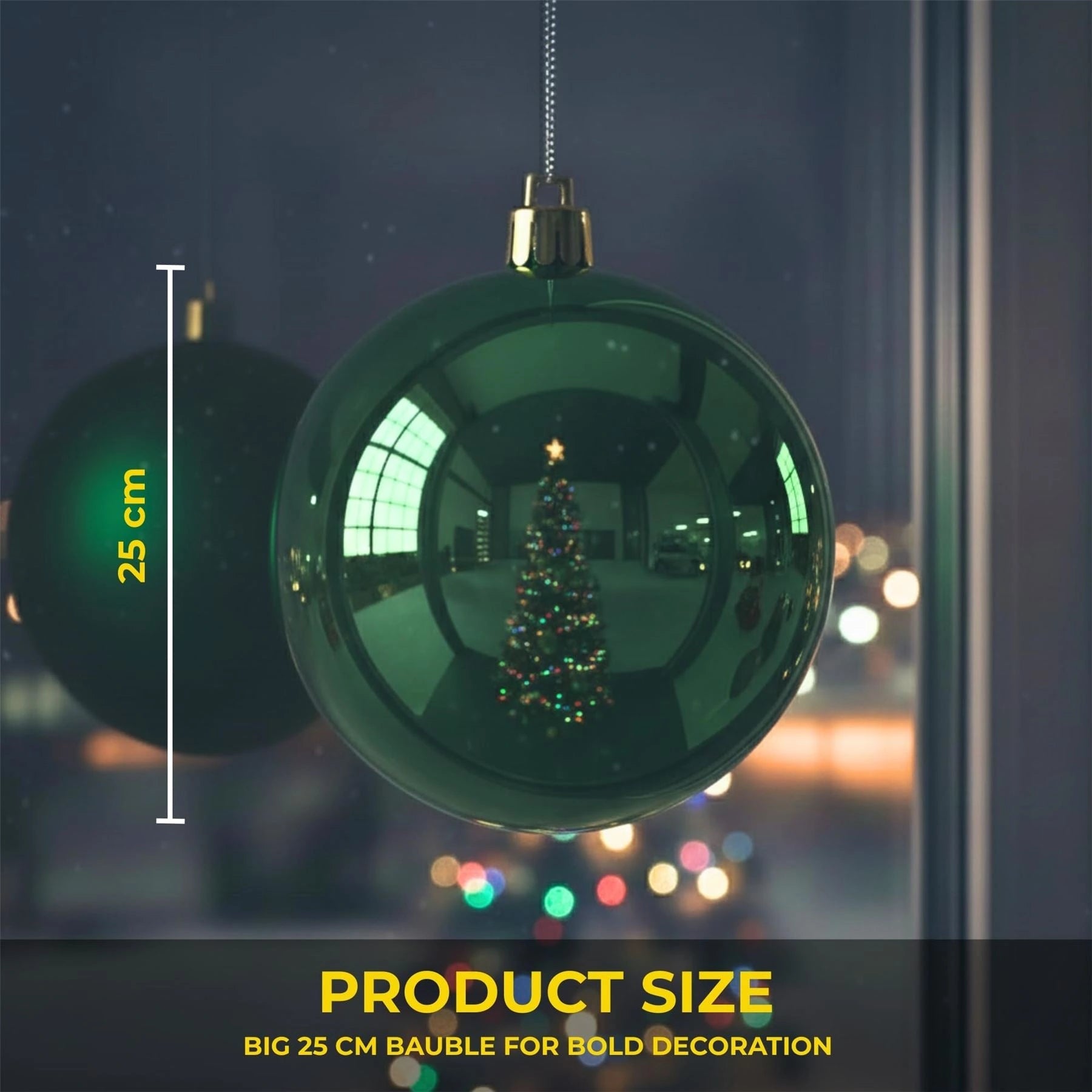 25cm Dark Green Christmas Bauble – Shatterproof, Gloss Finish