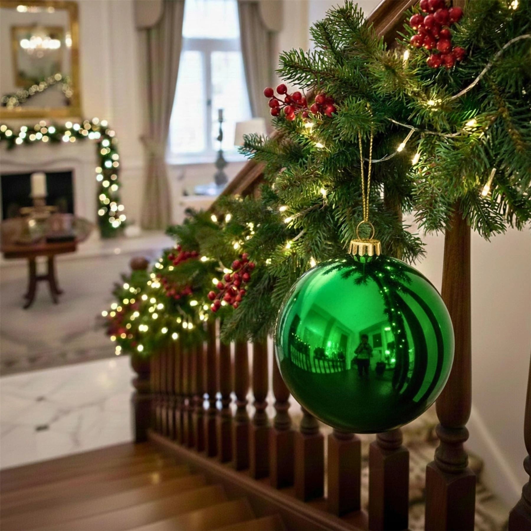 25cm Dark Green Christmas Bauble – Shatterproof, Gloss Finish