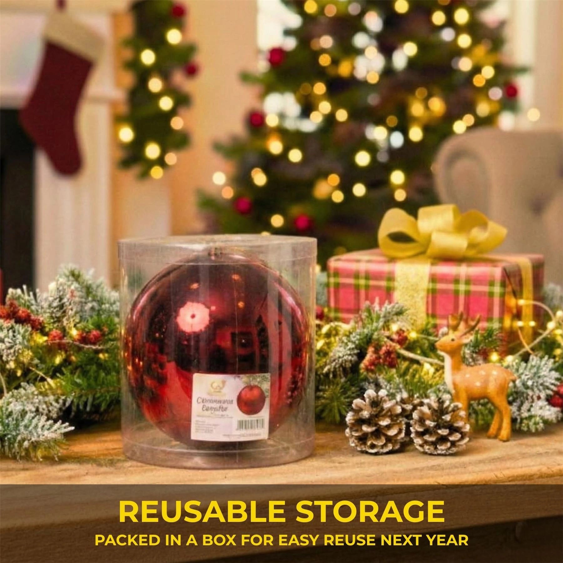 25cm Dark Red Christmas Bauble – Shatterproof, Gloss Finish