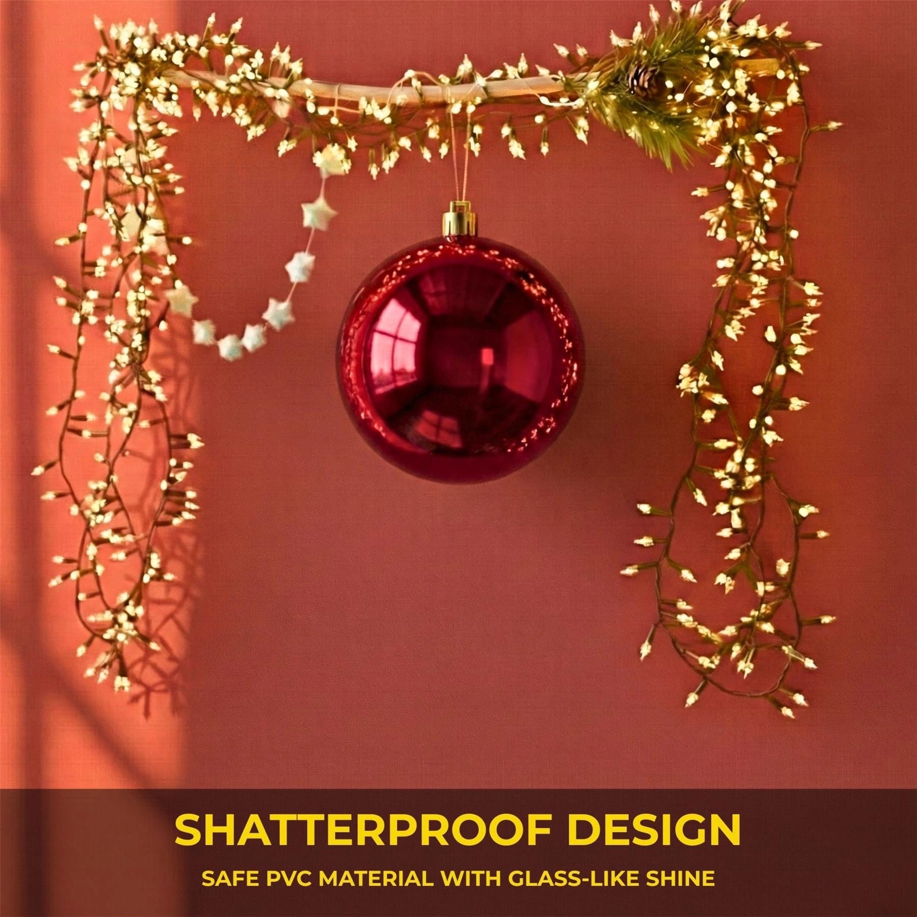 25cm Dark Red Christmas Bauble – Shatterproof, Gloss Finish
