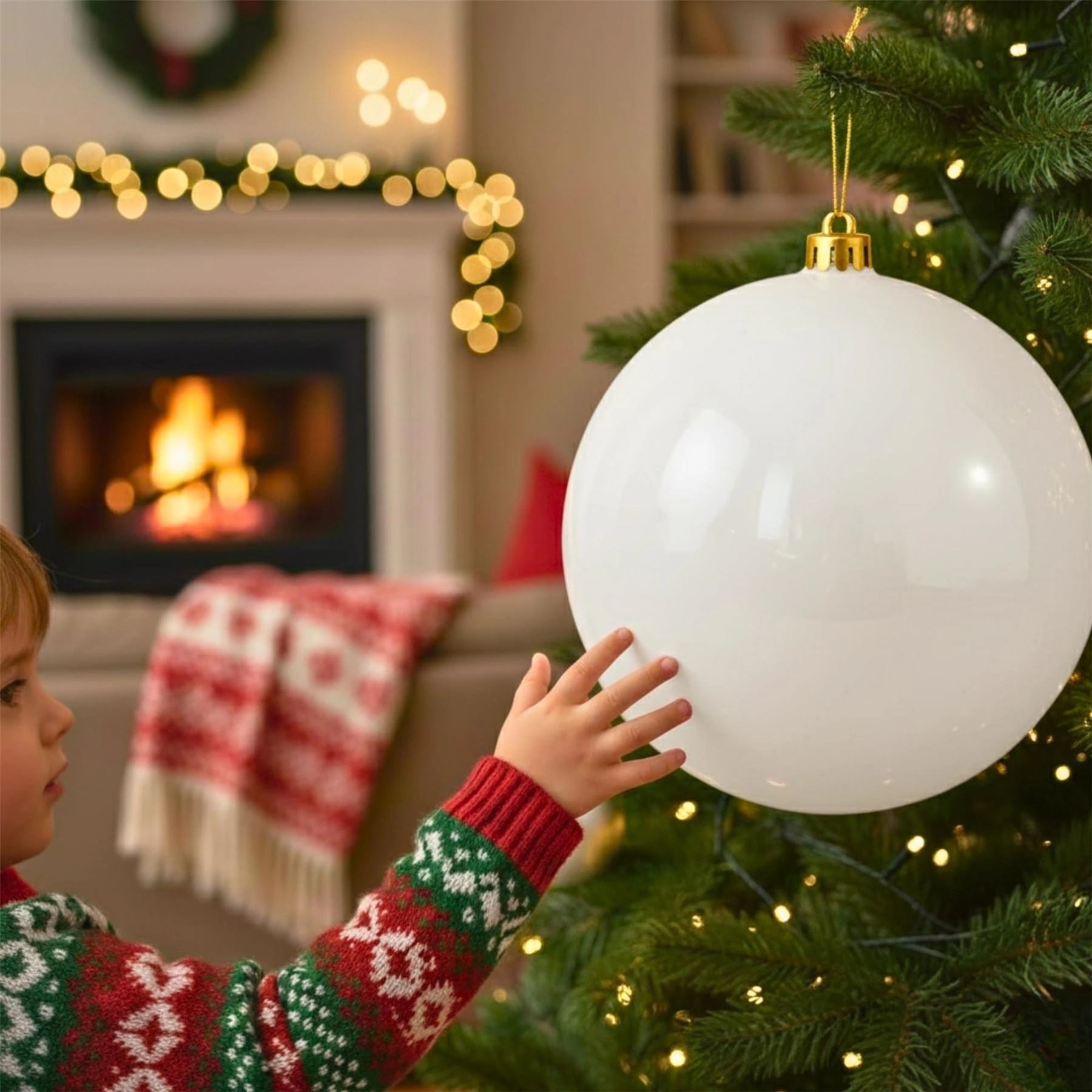 25cm White Christmas Bauble – Shatterproof, Gloss Finish
