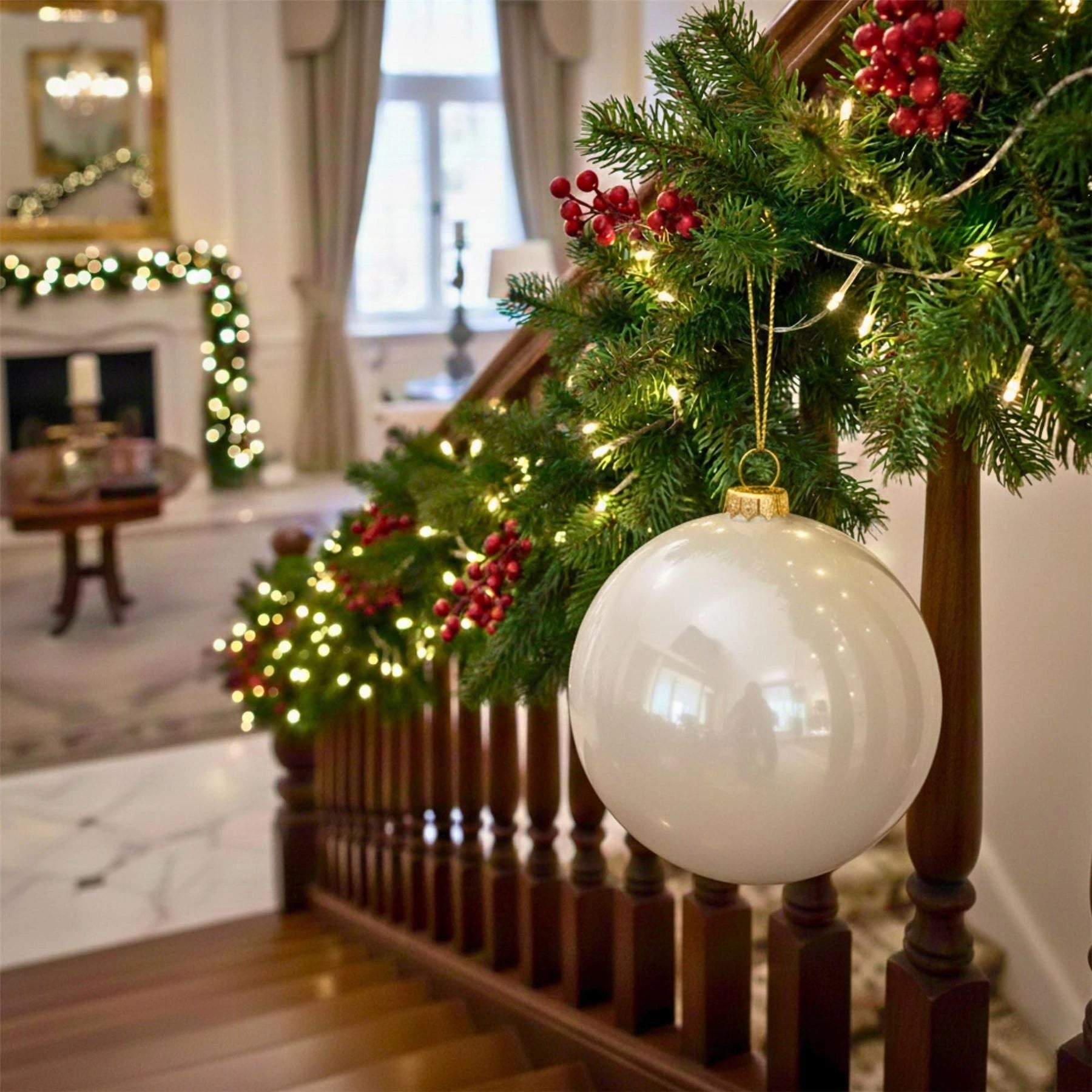 25cm White Christmas Bauble – Shatterproof, Gloss Finish