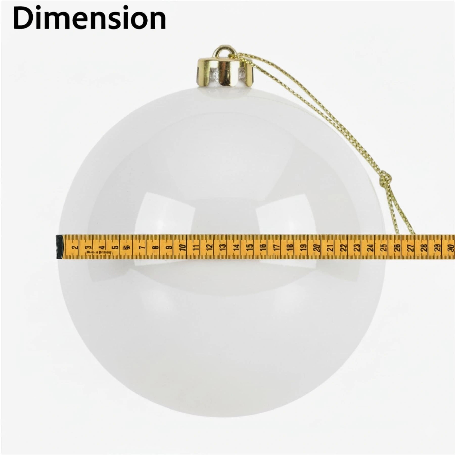 25cm White Christmas Bauble – Shatterproof, Gloss Finish
