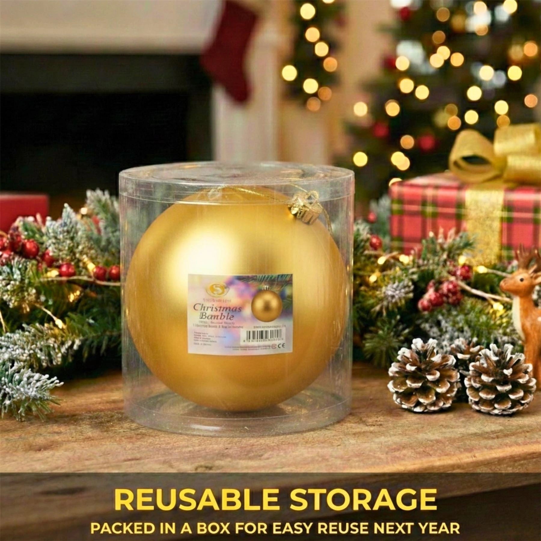 25cm Deep Gold Christmas Bauble – Matte Finish, Shatterproof