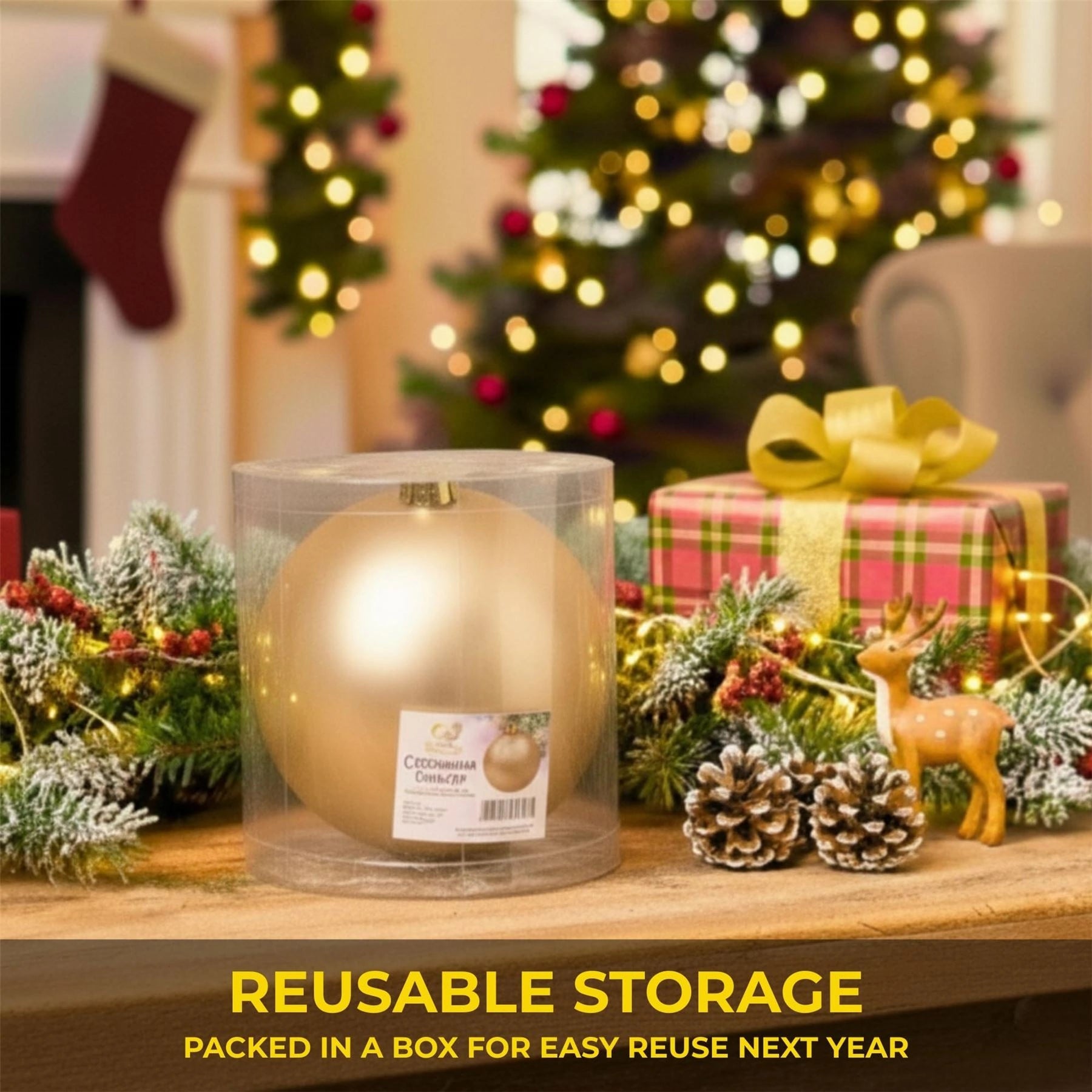 25cm Champagne Christmas Bauble – Matte Finish, Shatterproof