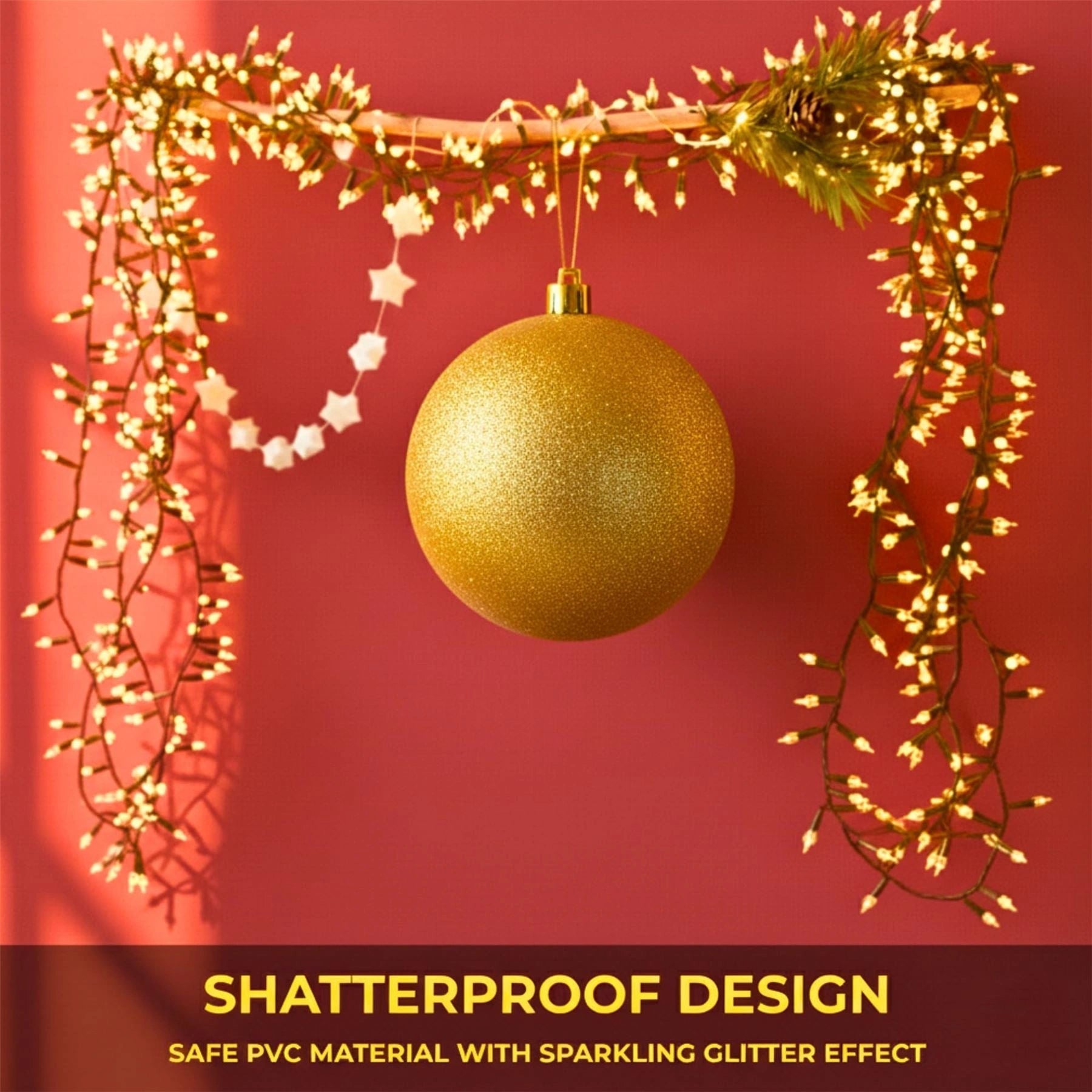 25cm Deep Gold Christmas Bauble – Glitter Finish, Shatterproof