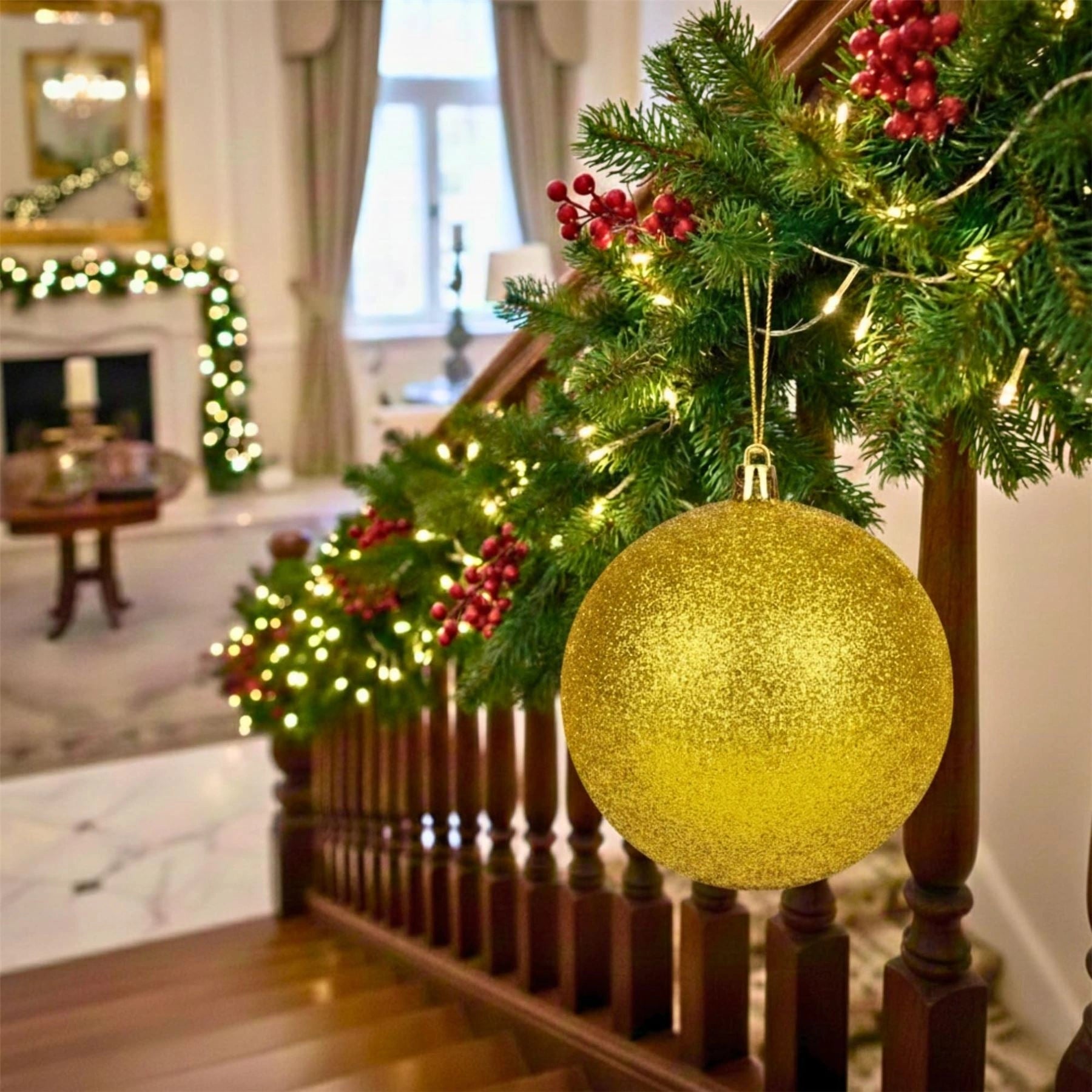 25cm Deep Gold Christmas Bauble – Glitter Finish, Shatterproof