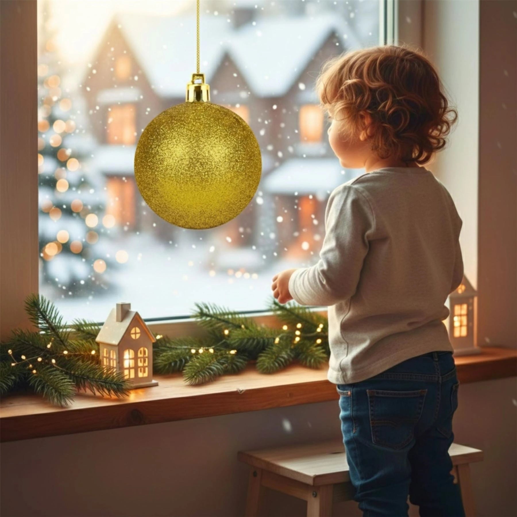 25cm Deep Gold Christmas Bauble – Glitter Finish, Shatterproof