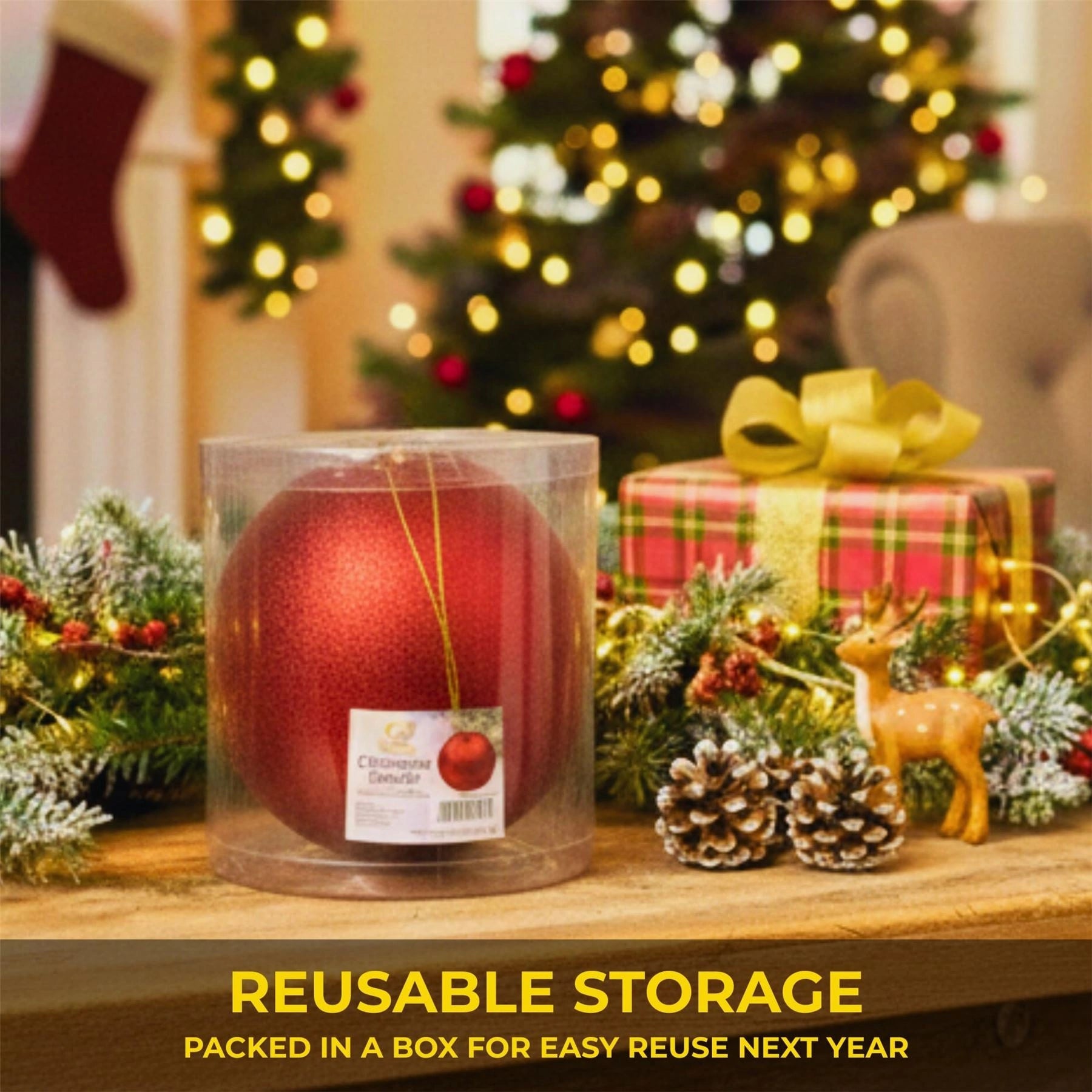 25cm Red Christmas Bauble – Glitter Finish, Shatterproof