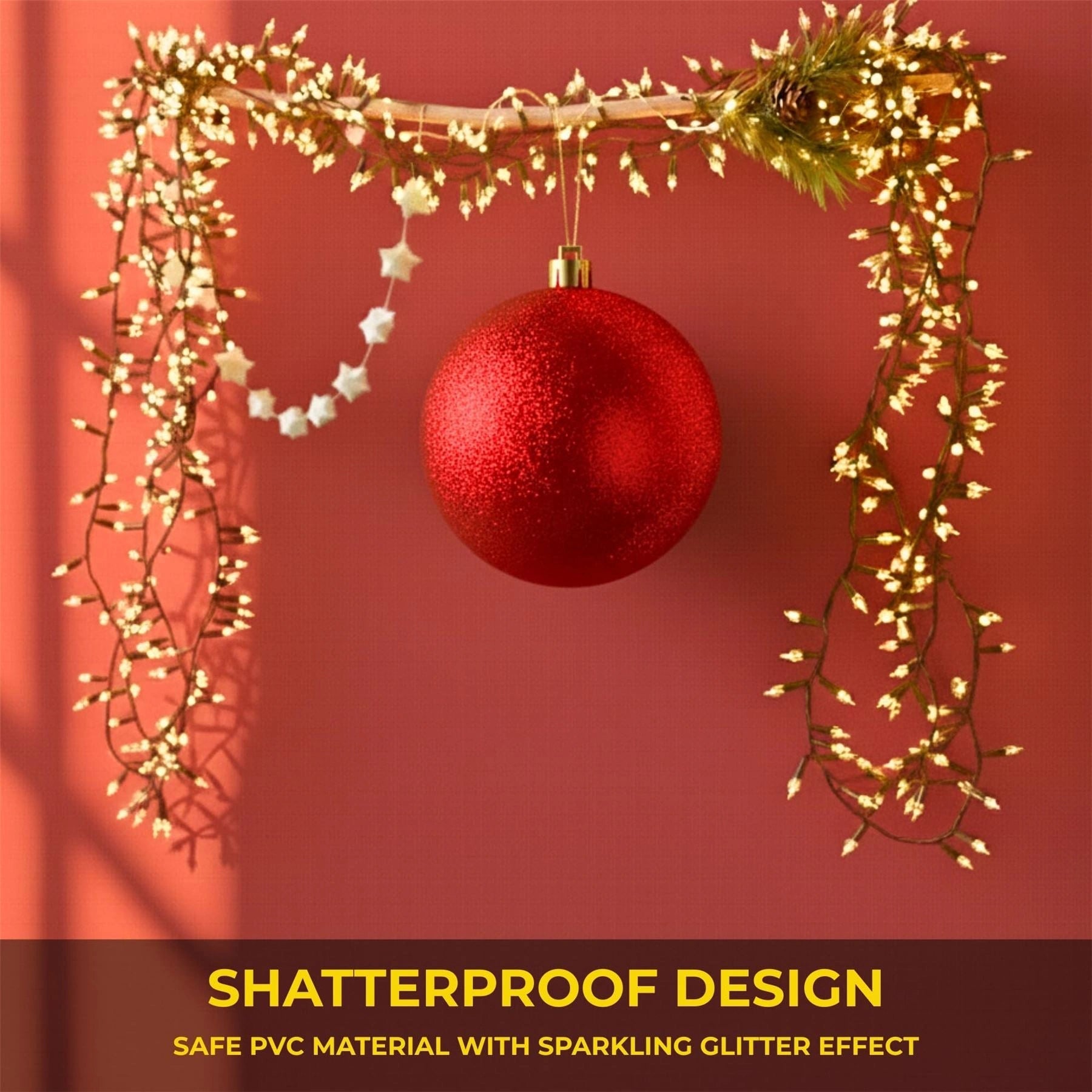 25cm Red Christmas Bauble – Glitter Finish, Shatterproof