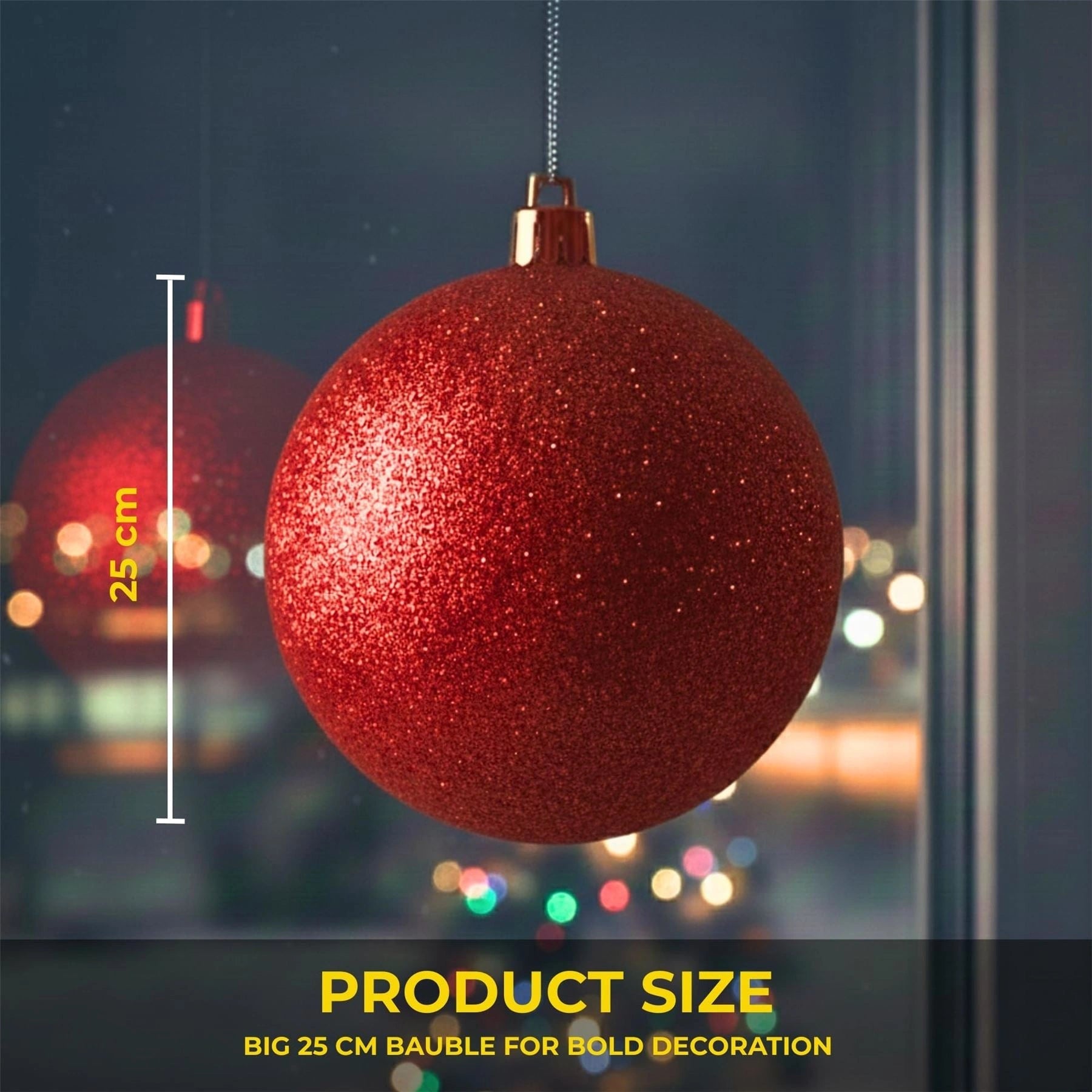 25cm Red Christmas Bauble – Glitter Finish, Shatterproof
