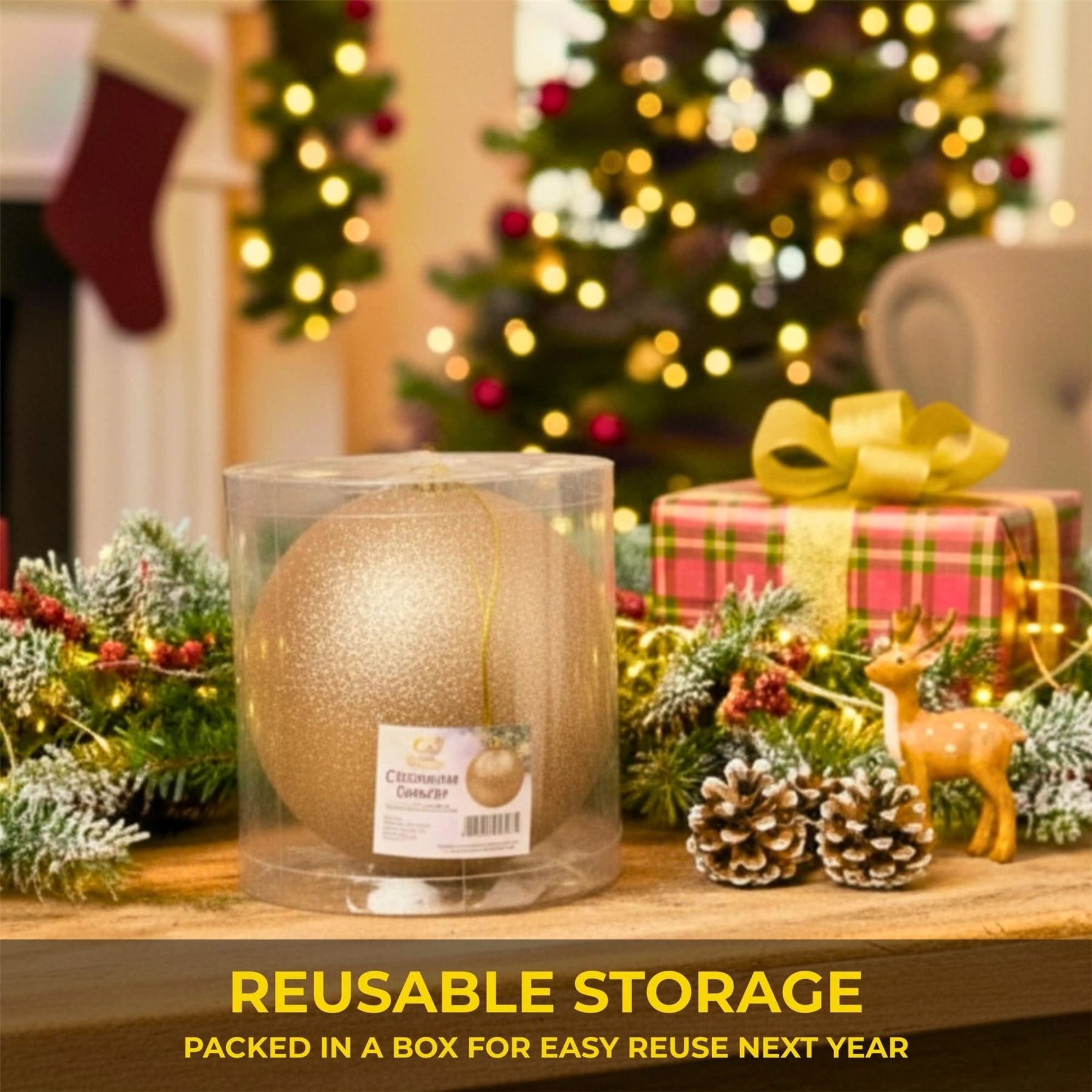 25cm Champagne Christmas Bauble – Glitter Finish, Shatterproof