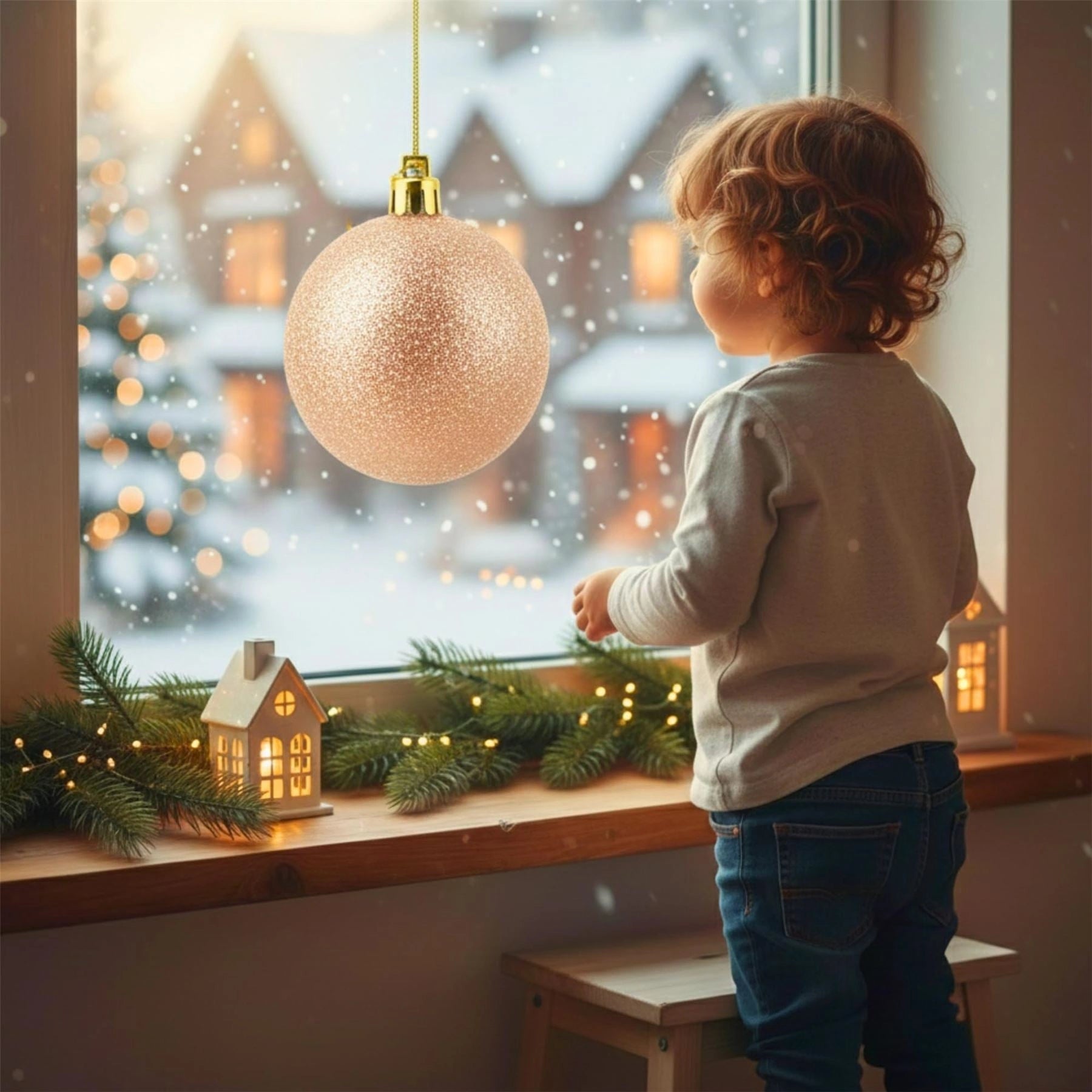 25cm Champagne Christmas Bauble – Glitter Finish, Shatterproof