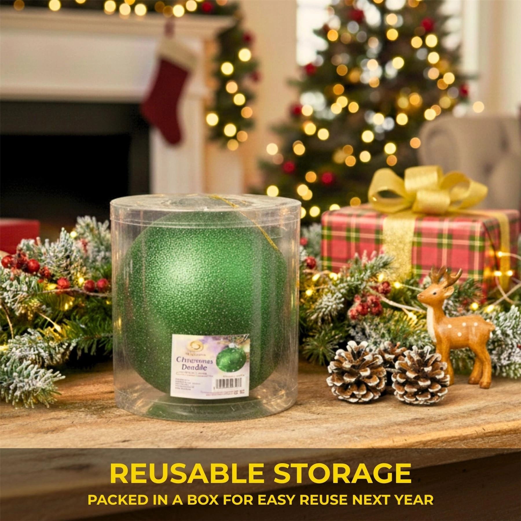 25cm Dark Green Christmas Bauble – Glitter Finish, Shatterproof