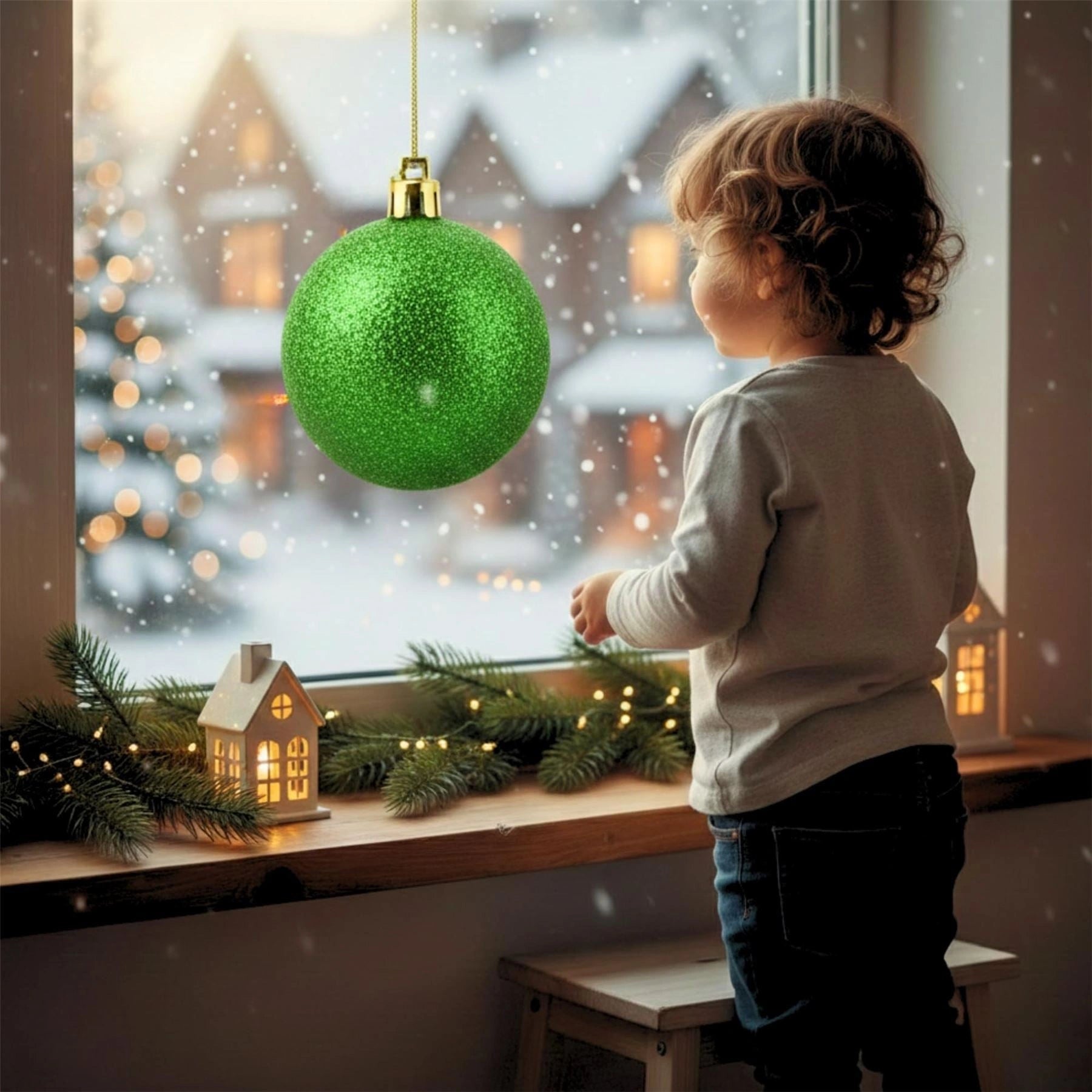 25cm Dark Green Christmas Bauble – Glitter Finish, Shatterproof