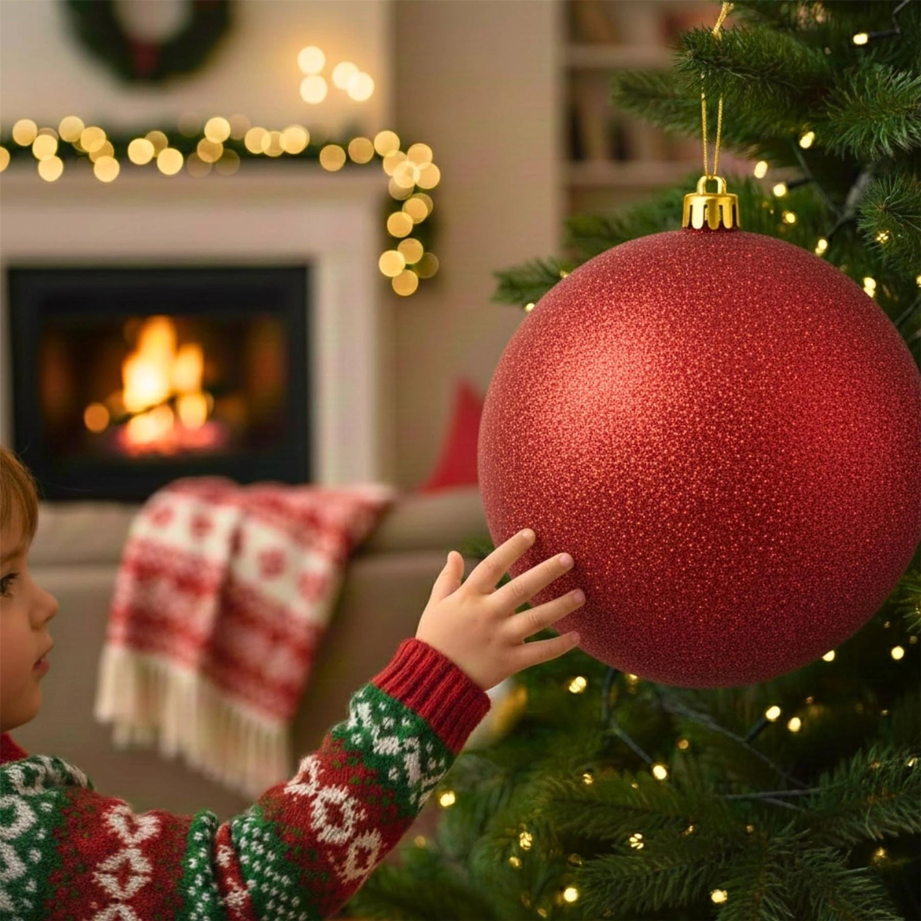 25cm Dark Red Christmas Bauble – Glitter Finish, Shatterproof