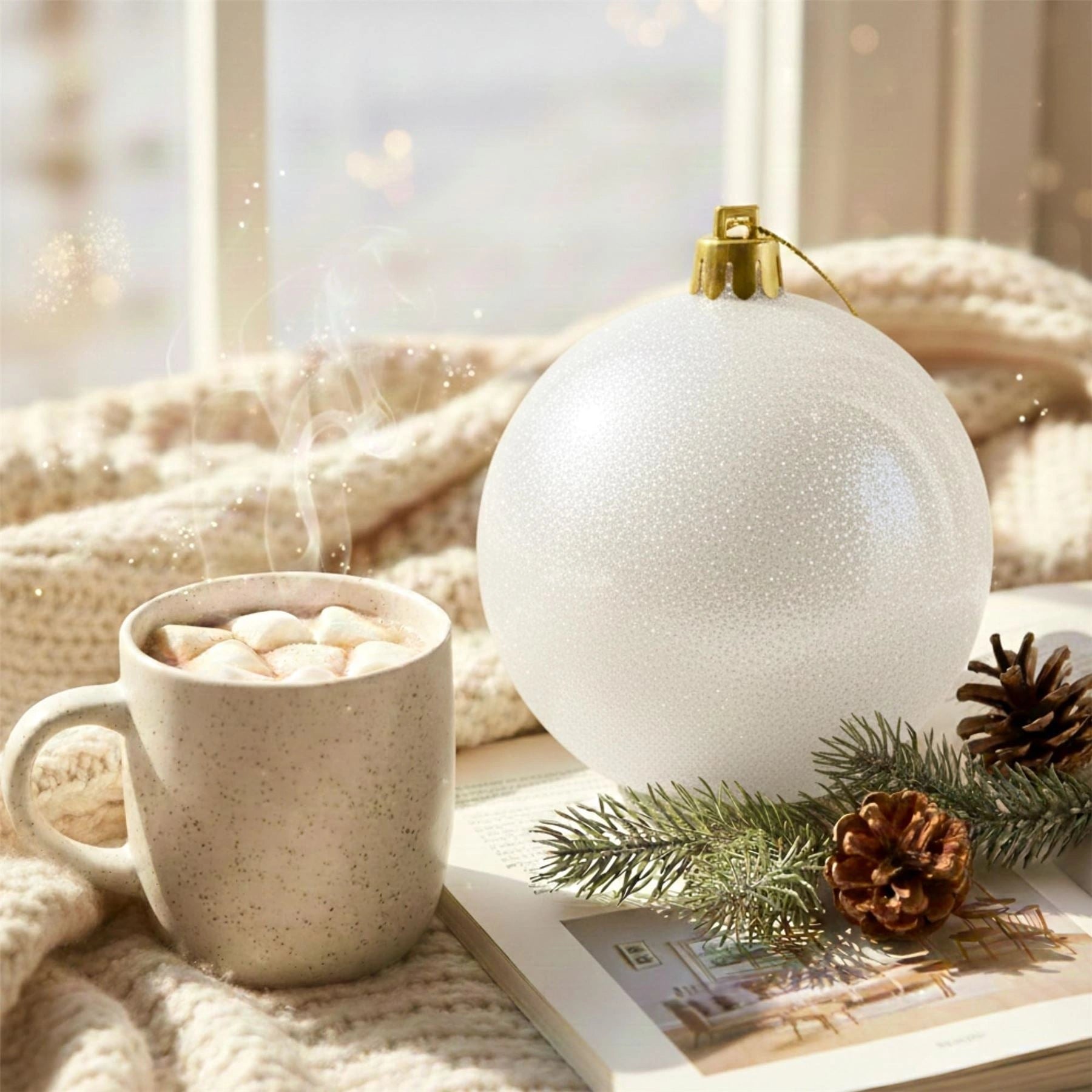25cm White Christmas Bauble – Glitter Finish, Shatterproof