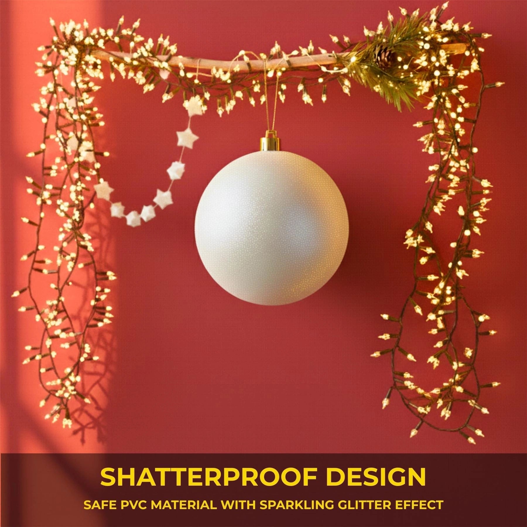 25cm White Christmas Bauble – Glitter Finish, Shatterproof