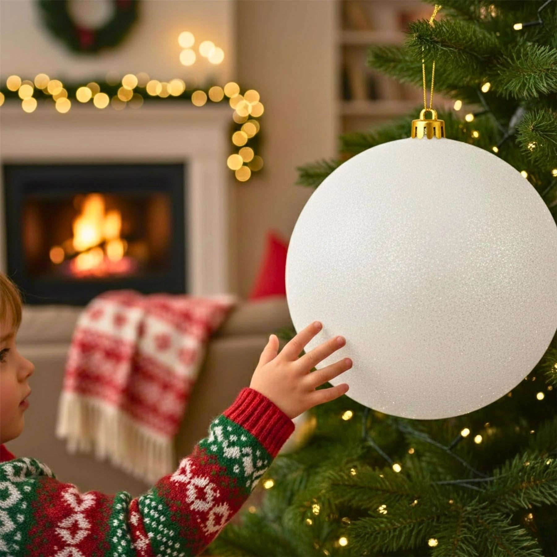 25cm White Christmas Bauble – Glitter Finish, Shatterproof