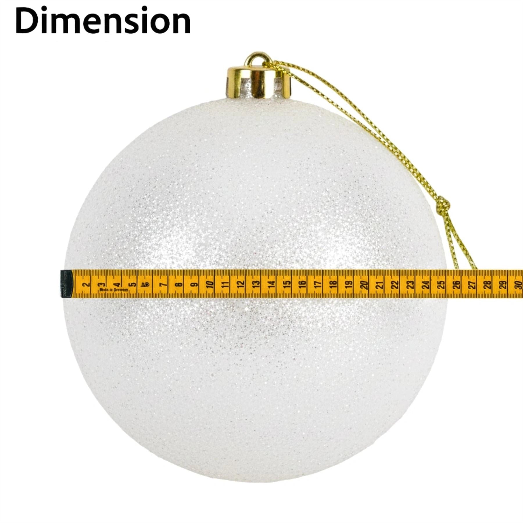 25cm White Christmas Bauble – Glitter Finish, Shatterproof