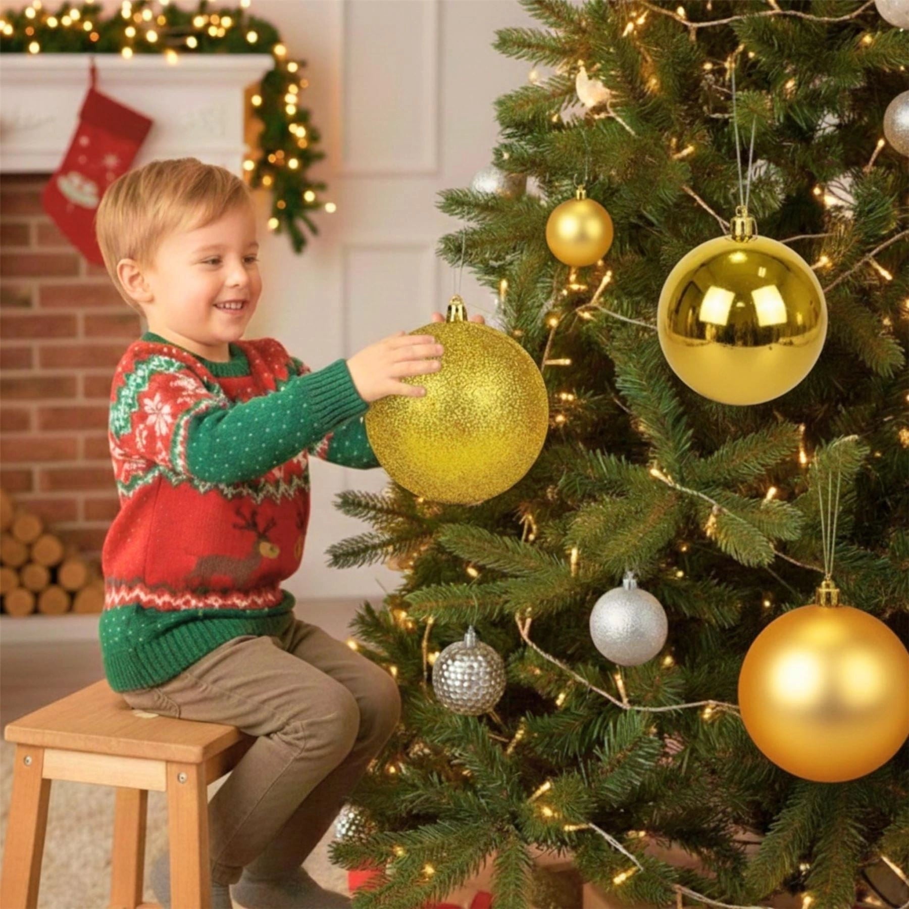 25cm Deep Gold Christmas Baubles – Assorted 3-Pack (Matt & Glitter, Shatterproof)