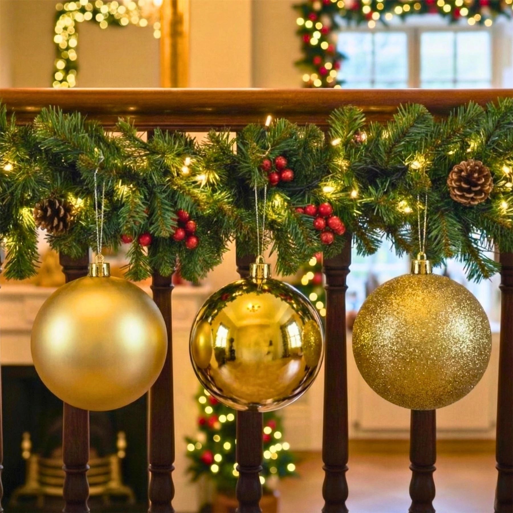 25cm Deep Gold Christmas Baubles – Assorted 3-Pack (Matt & Glitter, Shatterproof)