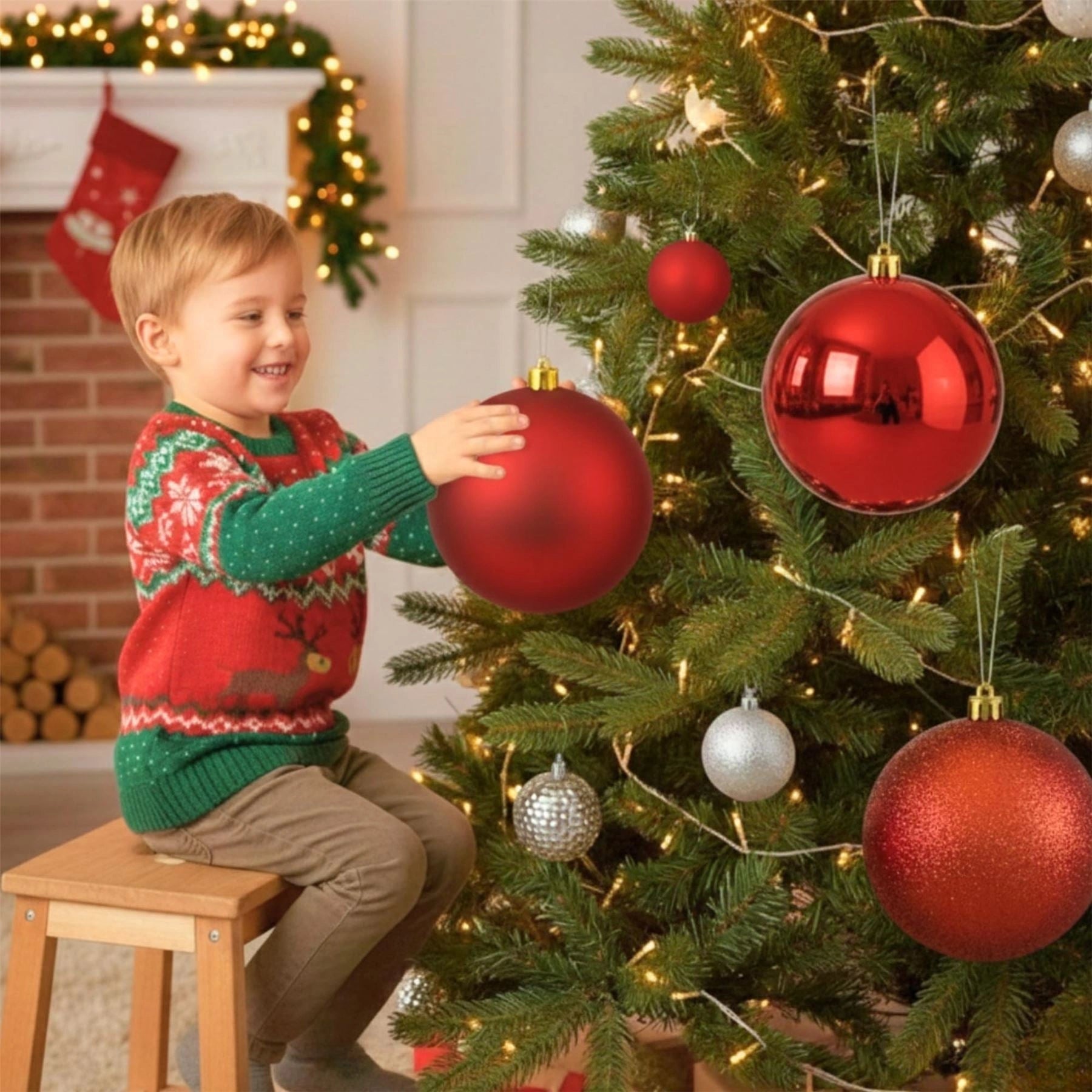 25cm Red Christmas Baubles – Assorted 3-Pack (Matte & Glitter, Shatterproof)