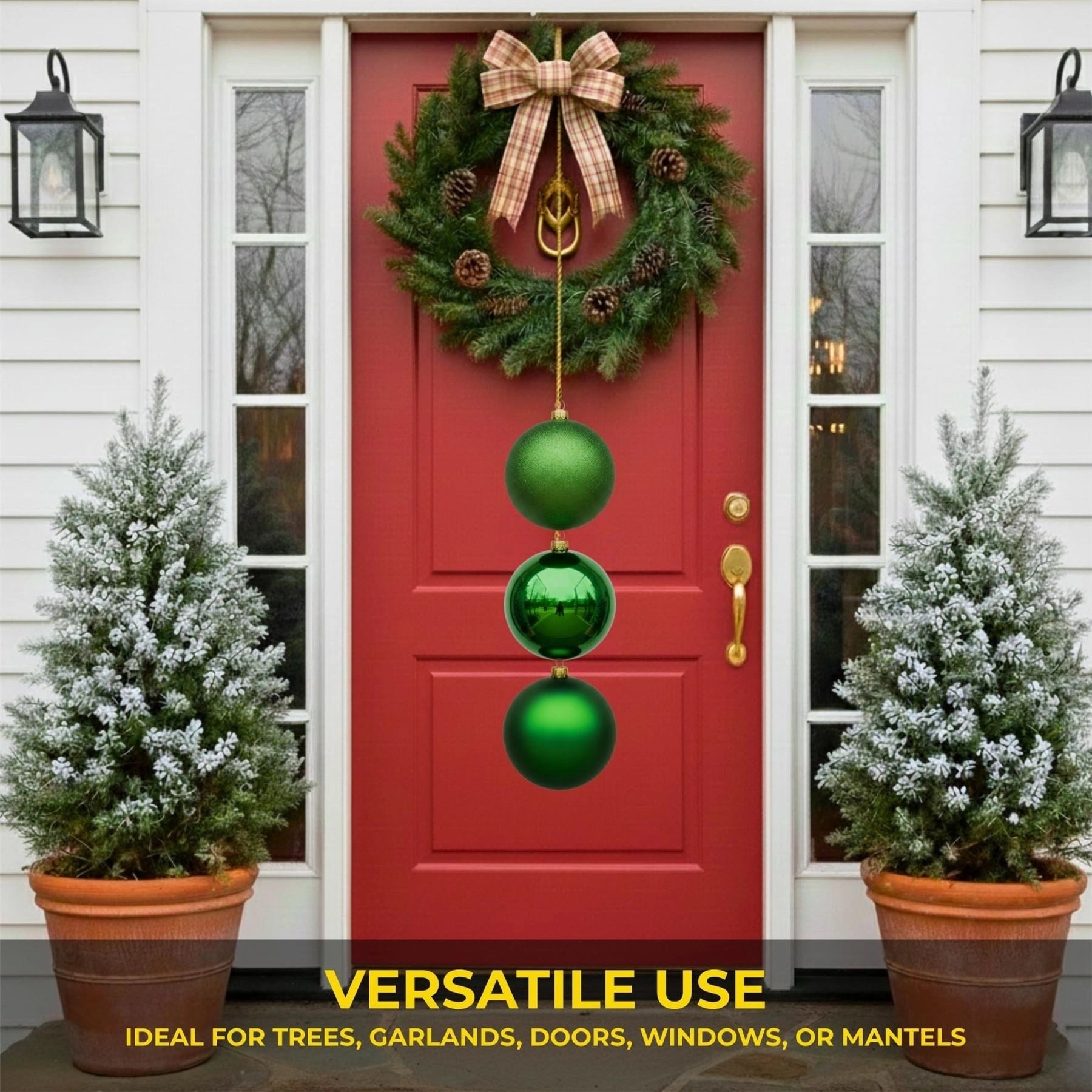 25cm Dark Green Christmas Baubles – Assorted 3-Pack (Matte & Glitter, Shatterproof)